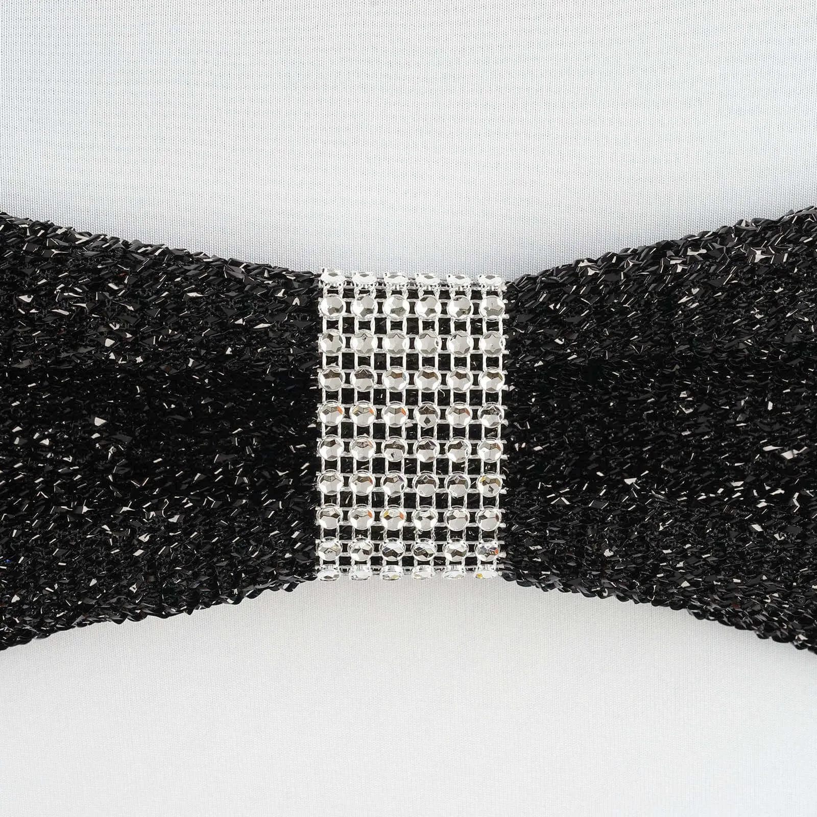 10 Pack Silver Diamond Rhinestone Napkin Rings, Chair Sash Velcro Brooch Buckle