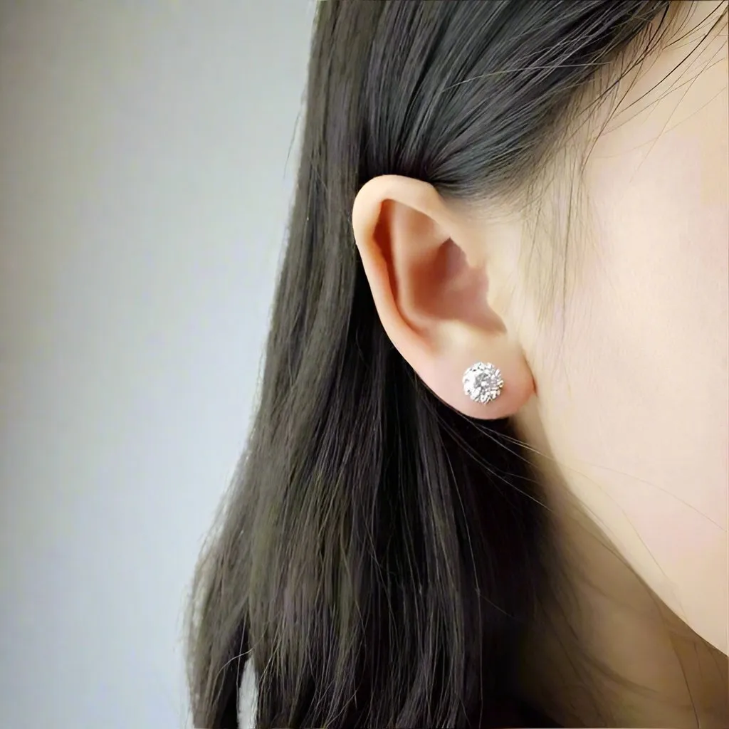 18K Gold Plated Crown Stud Earrings with OB Crystals for Women - Sparkling & Elegant