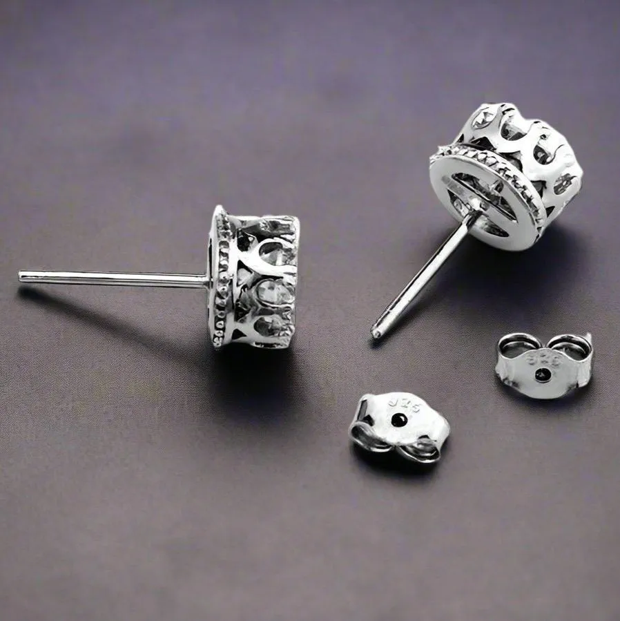 18K Gold Plated Crown Stud Earrings with OB Crystals for Women - Sparkling & Elegant