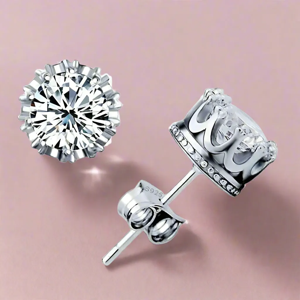 18K Gold Plated Crown Stud Earrings with OB Crystals for Women - Sparkling & Elegant