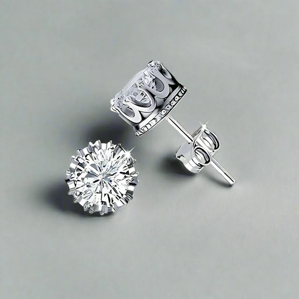18K Gold Plated Crown Stud Earrings with OB Crystals for Women - Sparkling & Elegant