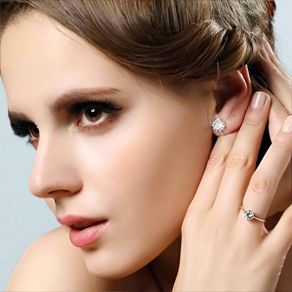 18K Gold Plated Crown Stud Earrings with OB Crystals for Women - Sparkling & Elegant