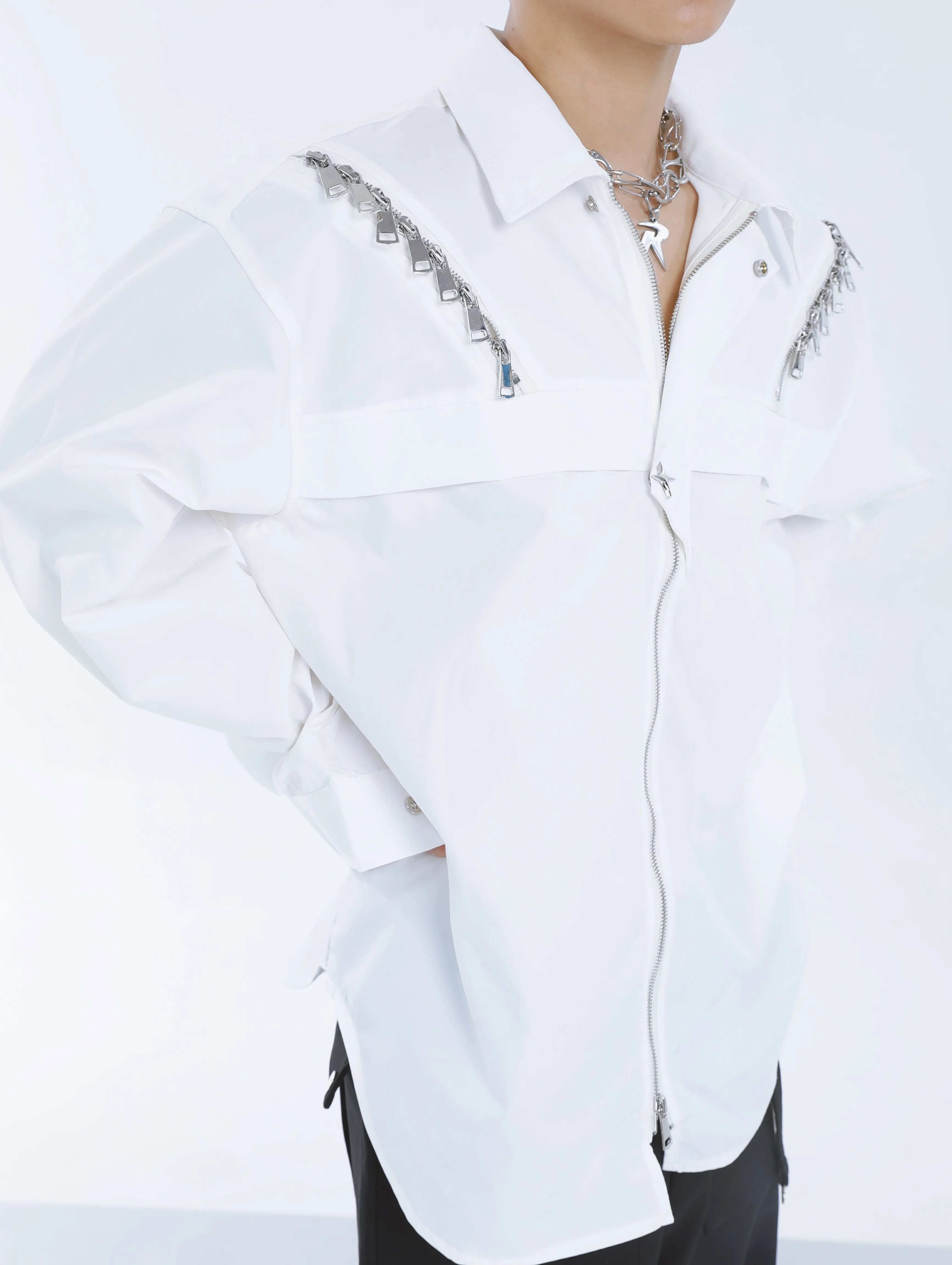 【23s September.】Shoulder Metal Double Zpper Design Shirt   Pants -M/L