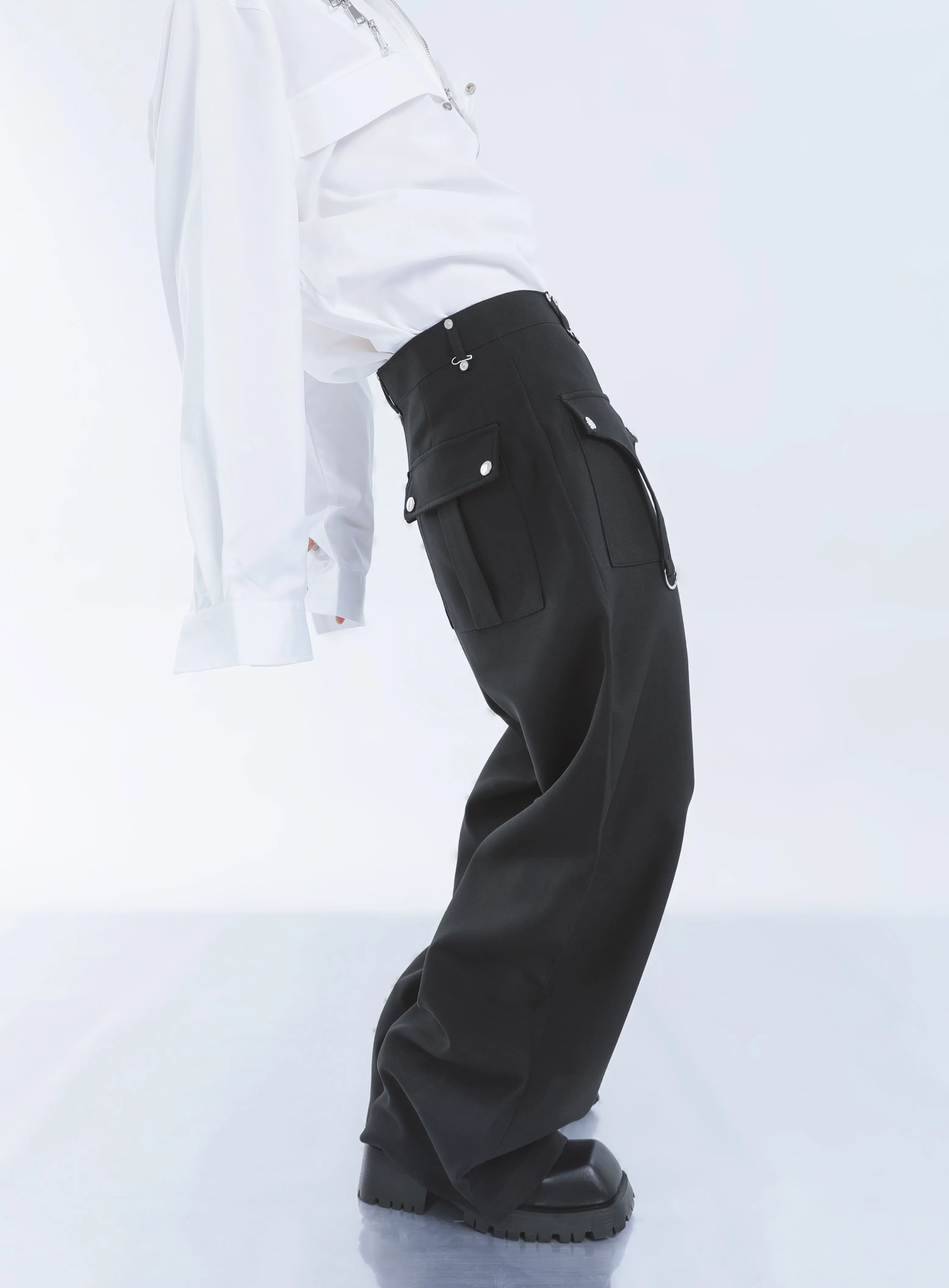 【23s September.】Shoulder Metal Double Zpper Design Shirt   Pants -M/L