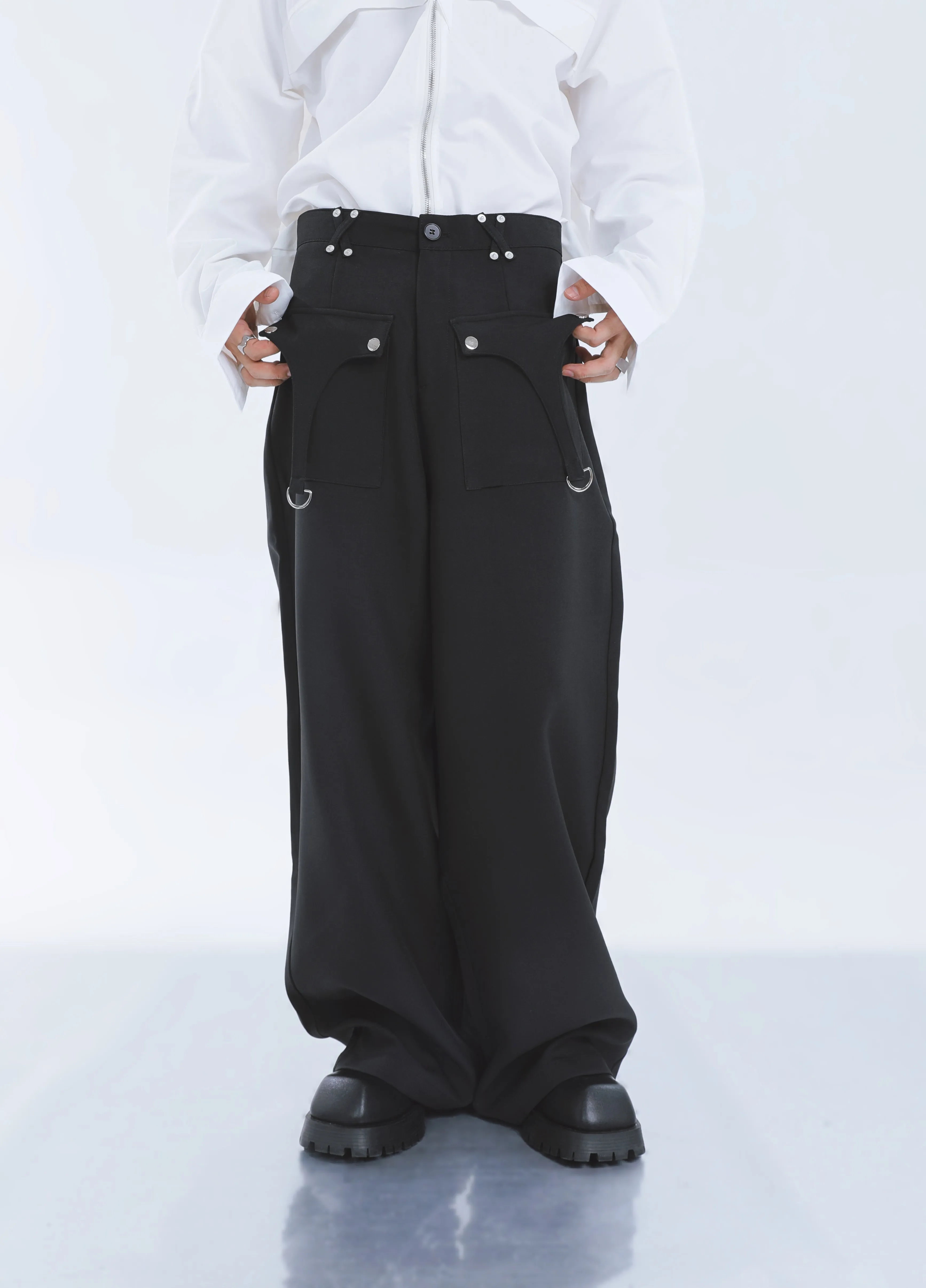 【23s September.】Shoulder Metal Double Zpper Design Shirt   Pants -M/L