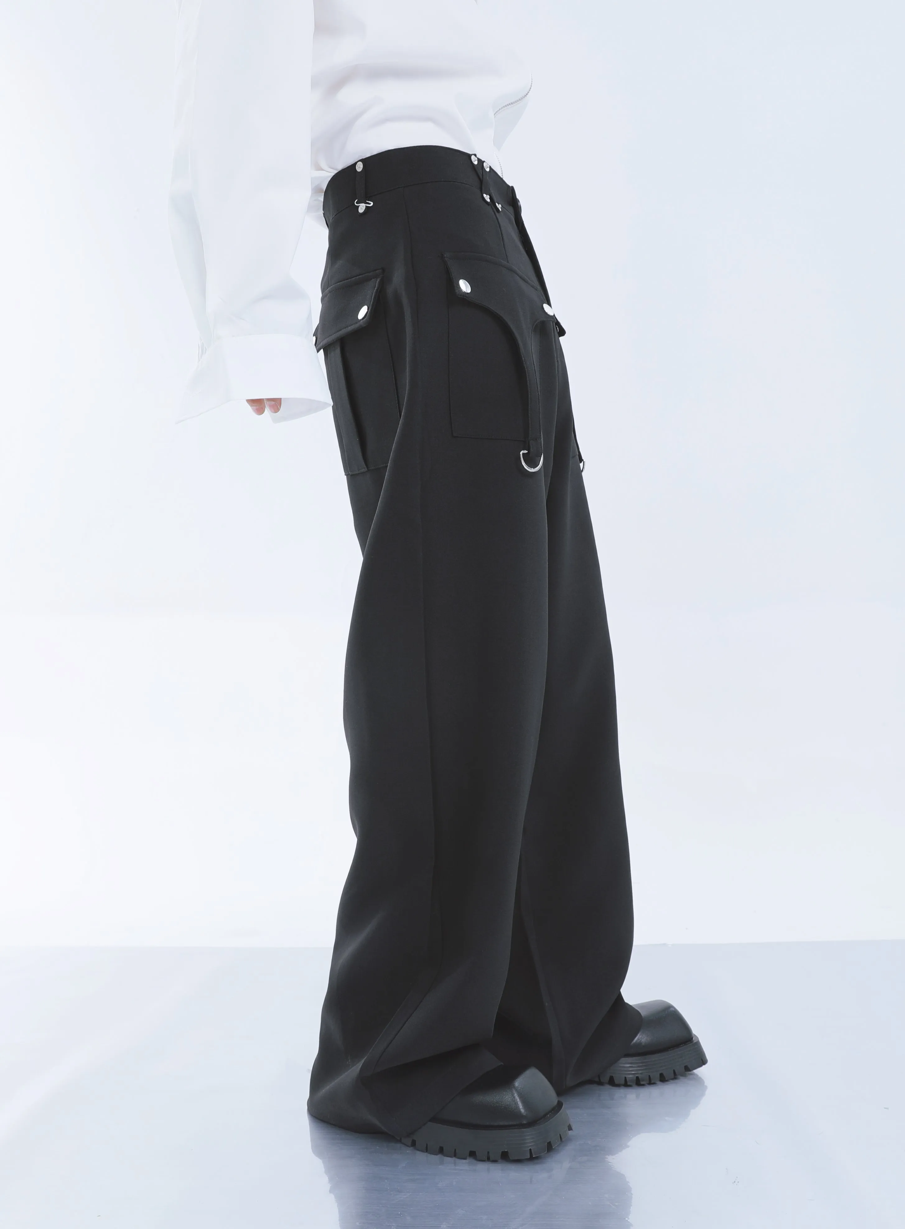【23s September.】Shoulder Metal Double Zpper Design Shirt   Pants -M/L