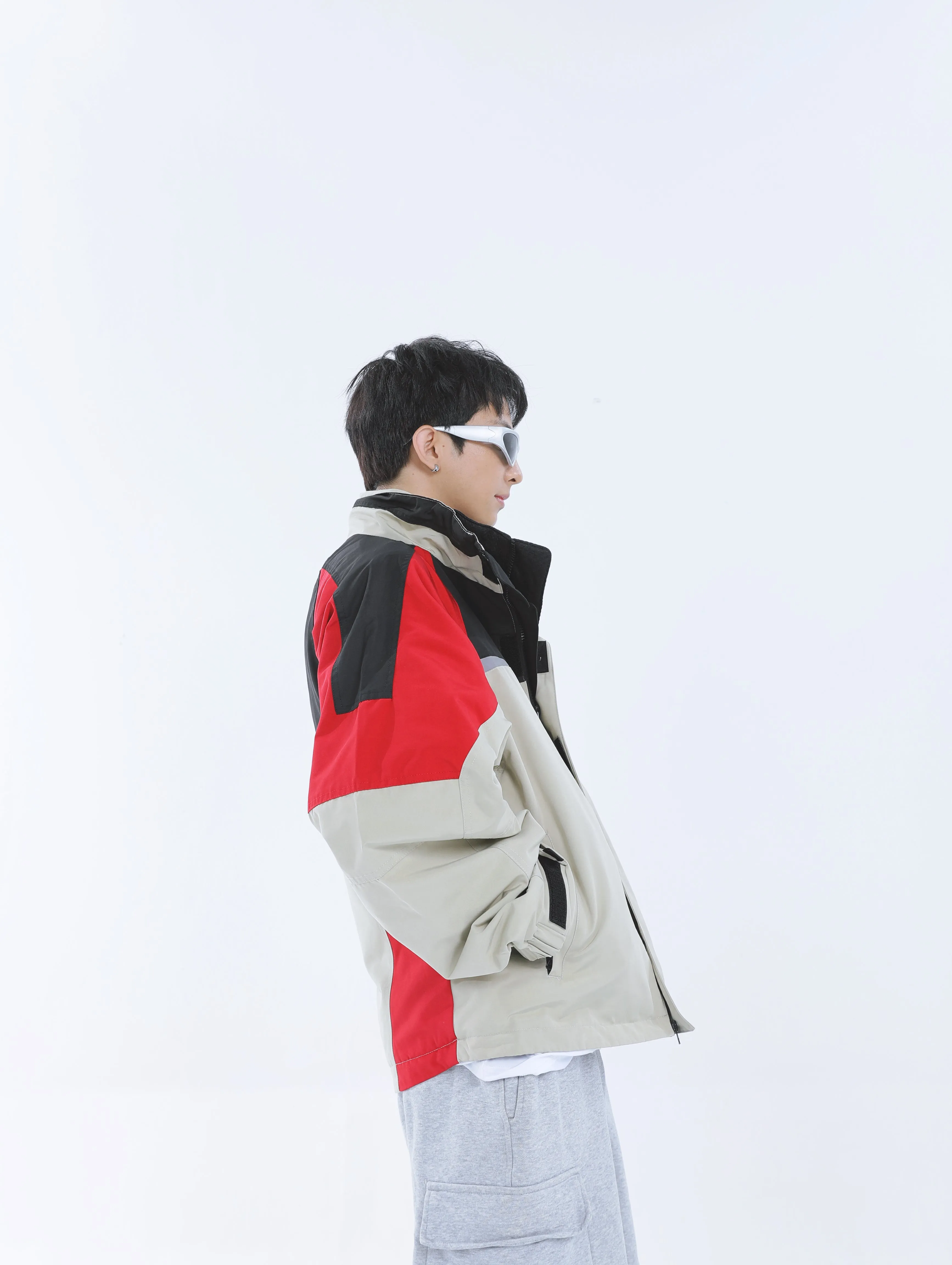 【23s September.】Workwear Retro Patchwork Design Stand Collar Jacket -L