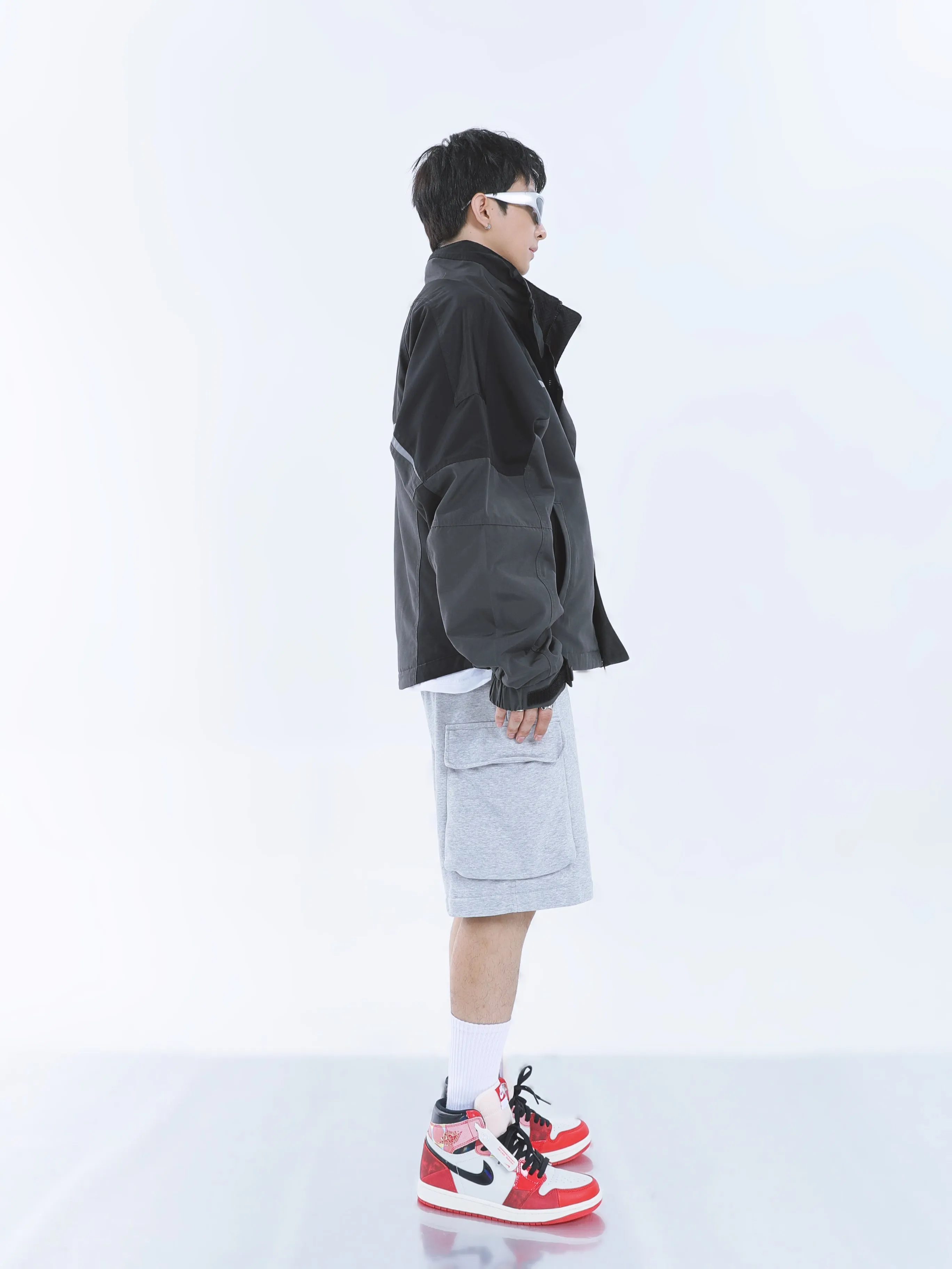 【23s September.】Workwear Retro Patchwork Design Stand Collar Jacket -L