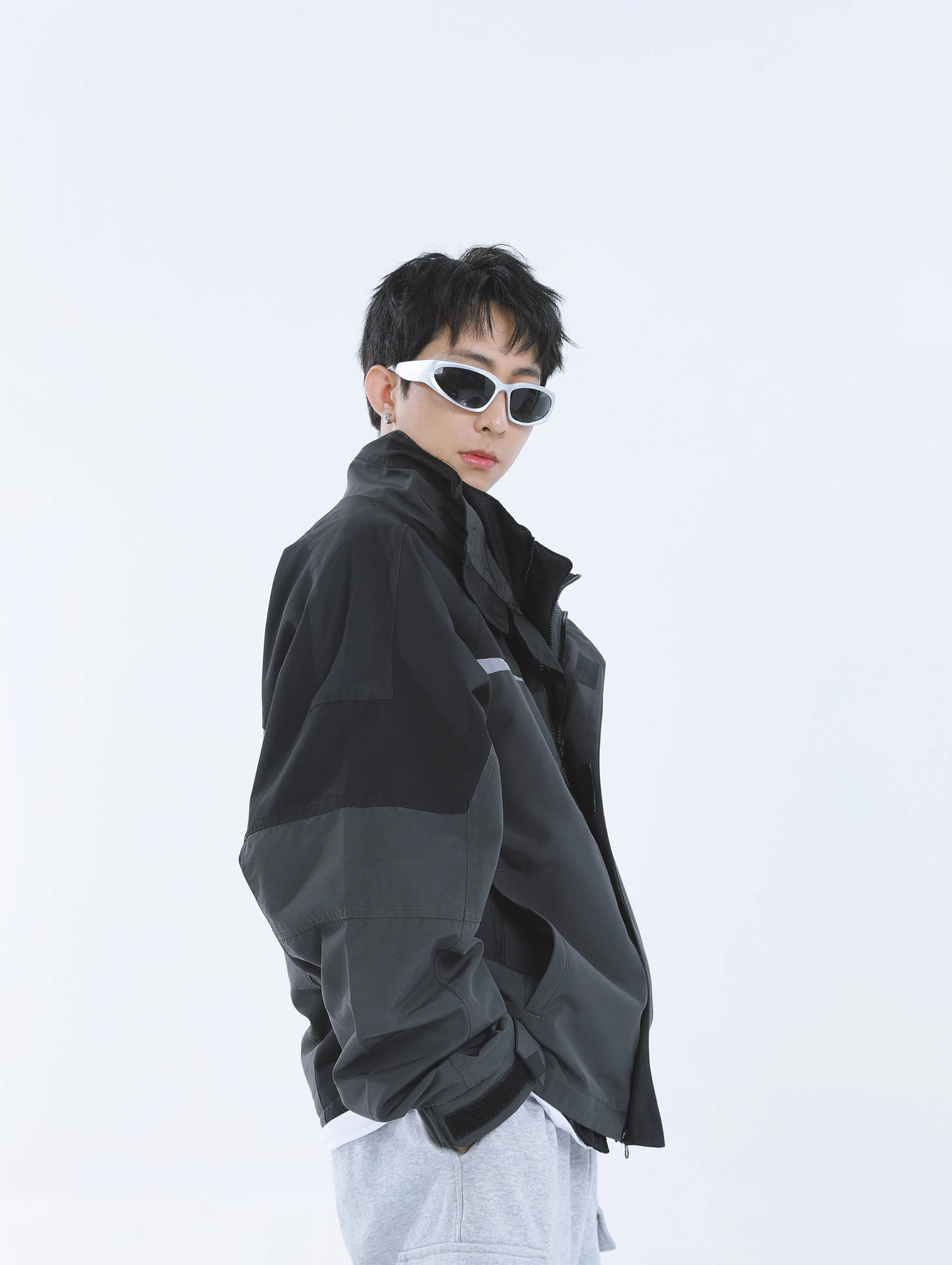 【23s September.】Workwear Retro Patchwork Design Stand Collar Jacket -L