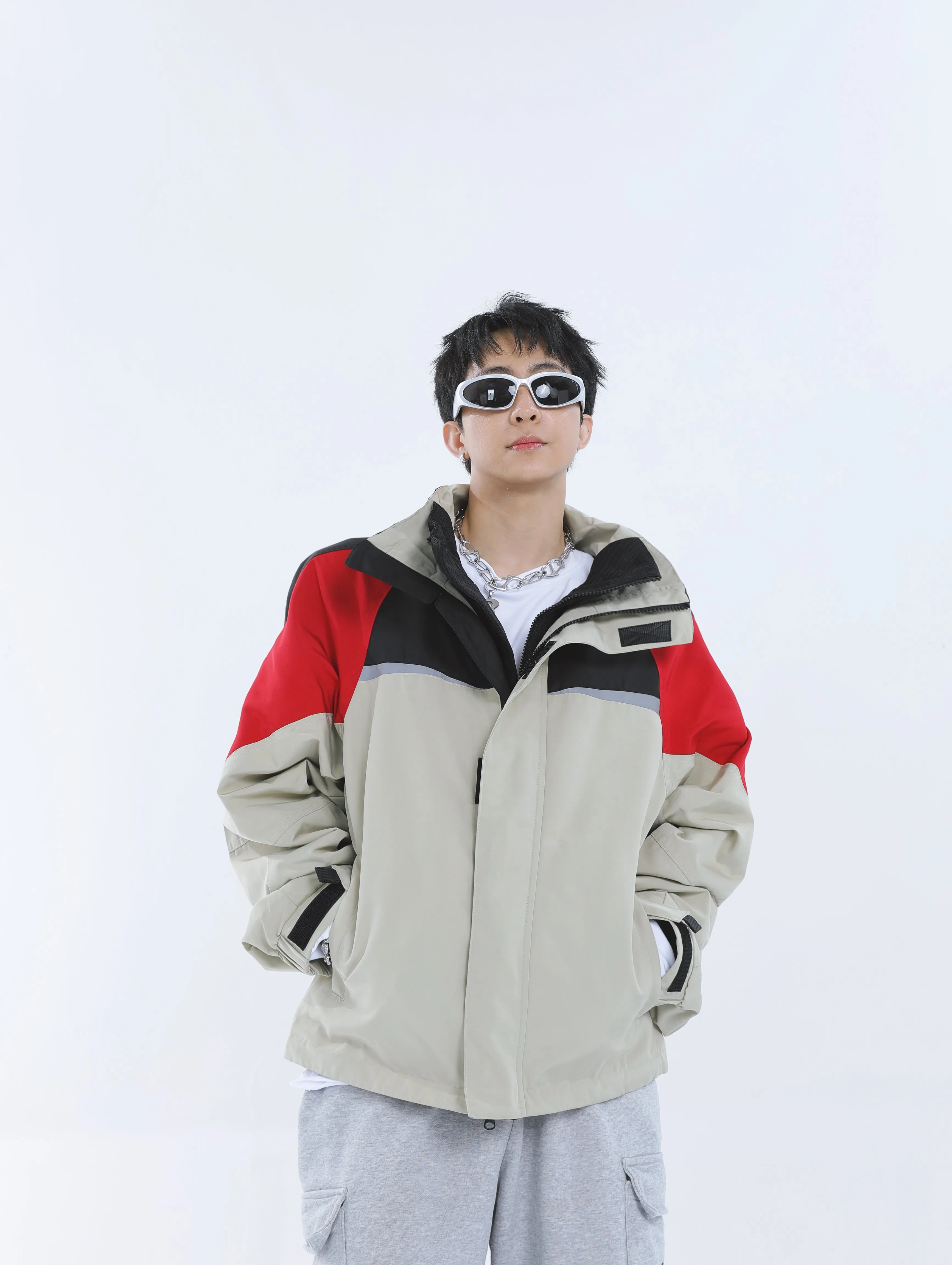 【23s September.】Workwear Retro Patchwork Design Stand Collar Jacket -L