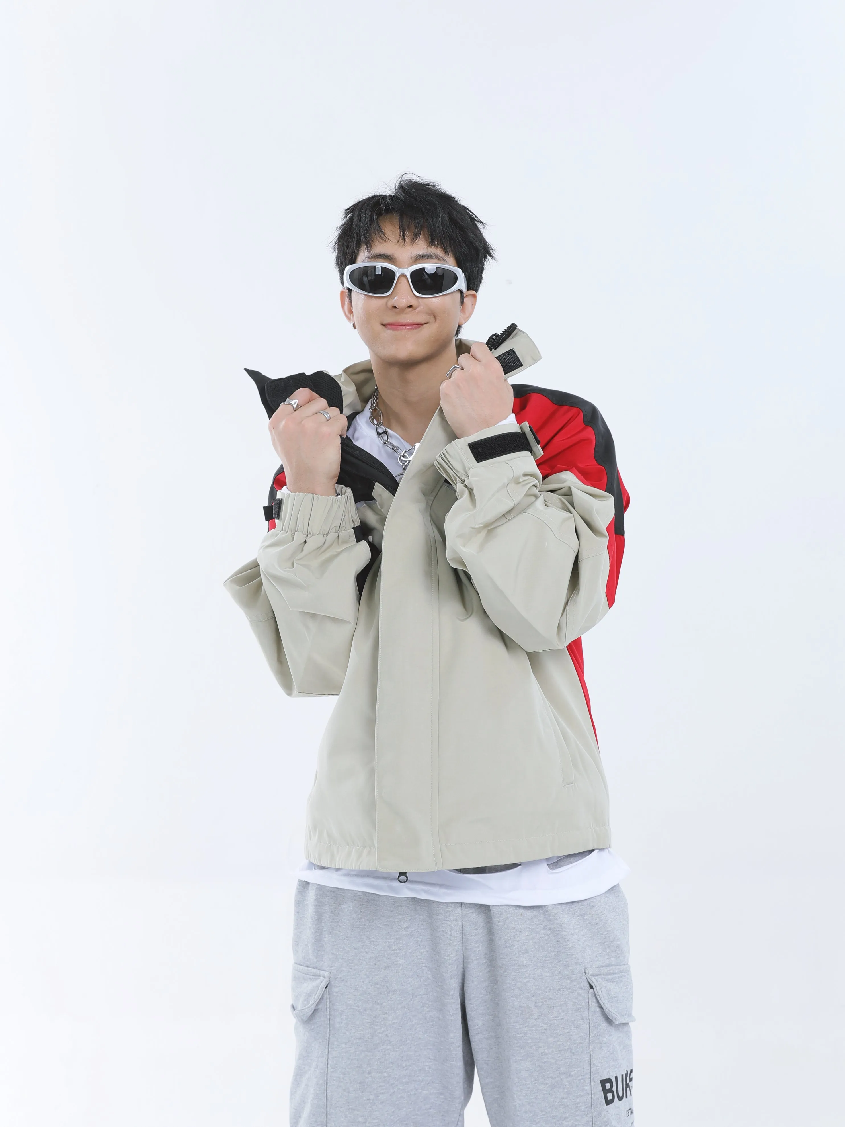 【23s September.】Workwear Retro Patchwork Design Stand Collar Jacket -L