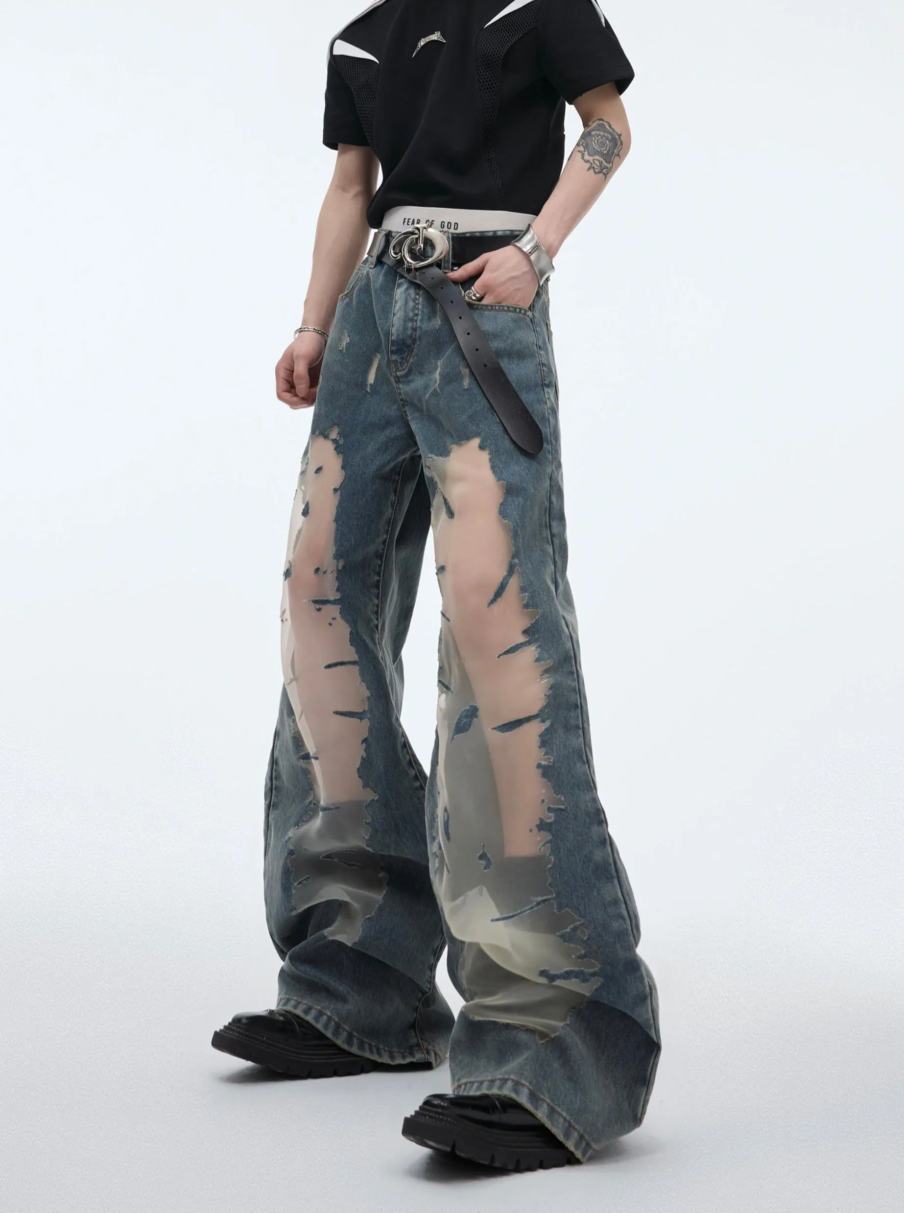 【24s April.】Mesh Hollow Retro Gradient Jeans