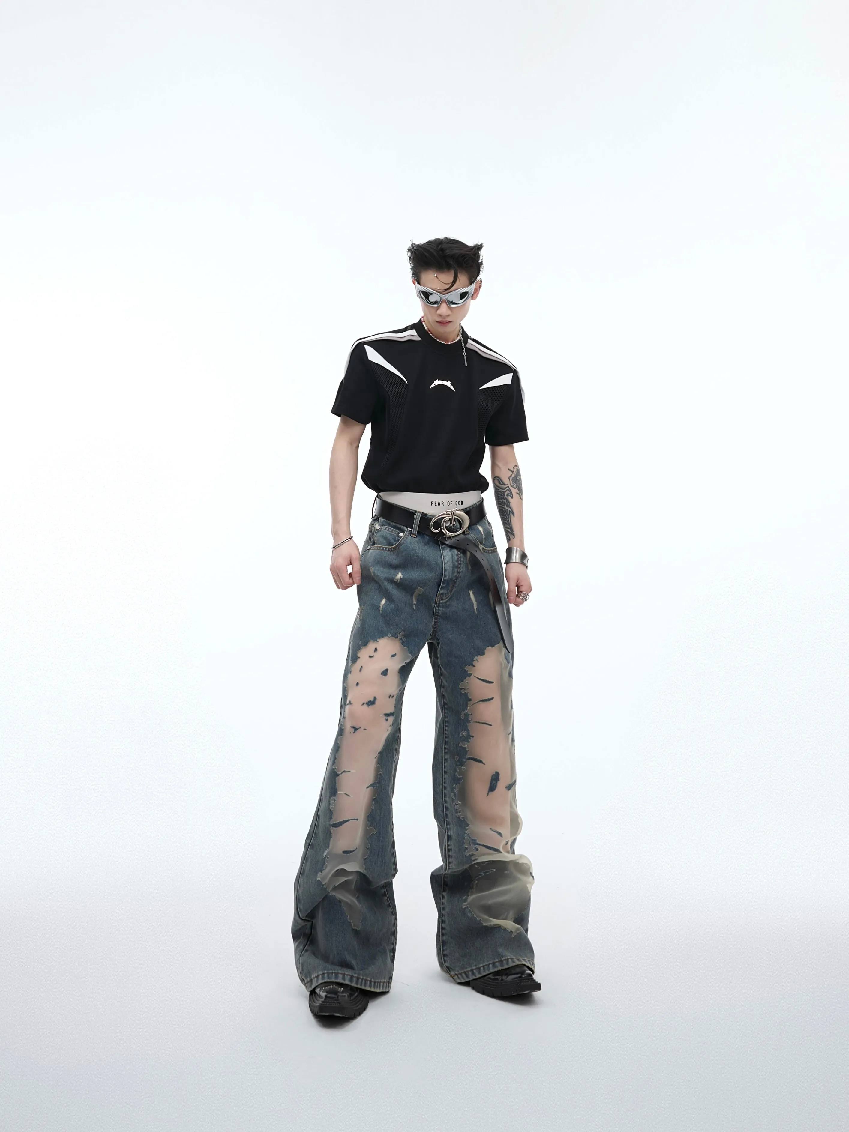 【24s April.】Mesh Hollow Retro Gradient Jeans