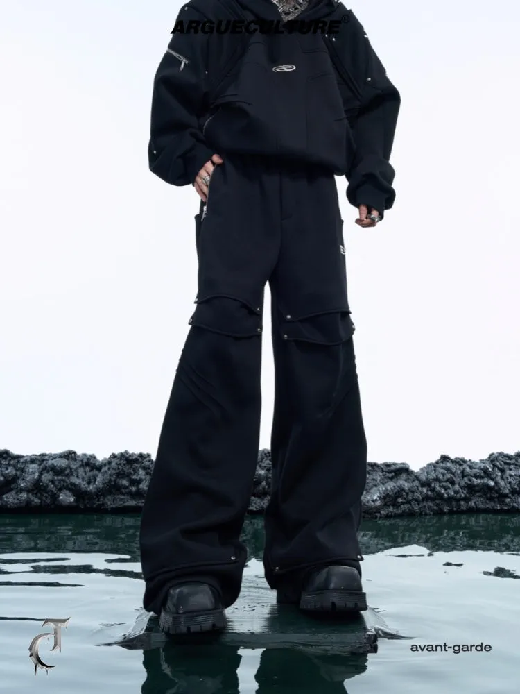 【24s Dec】Deconstructed Pleated Metal Button Straight Leg Casual Pants