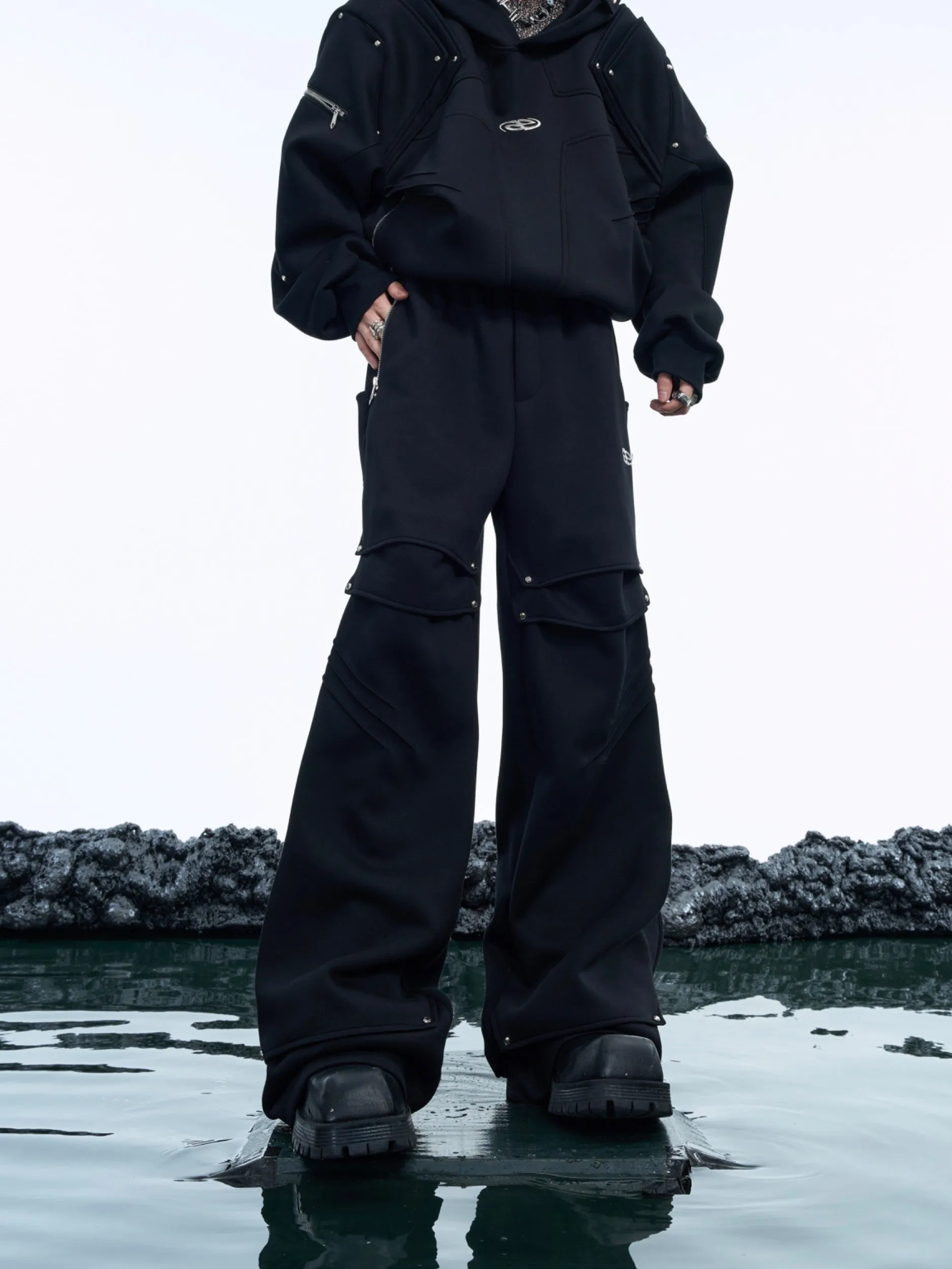 【24s Dec】Deconstructed Pleated Metal Button Straight Leg Casual Pants