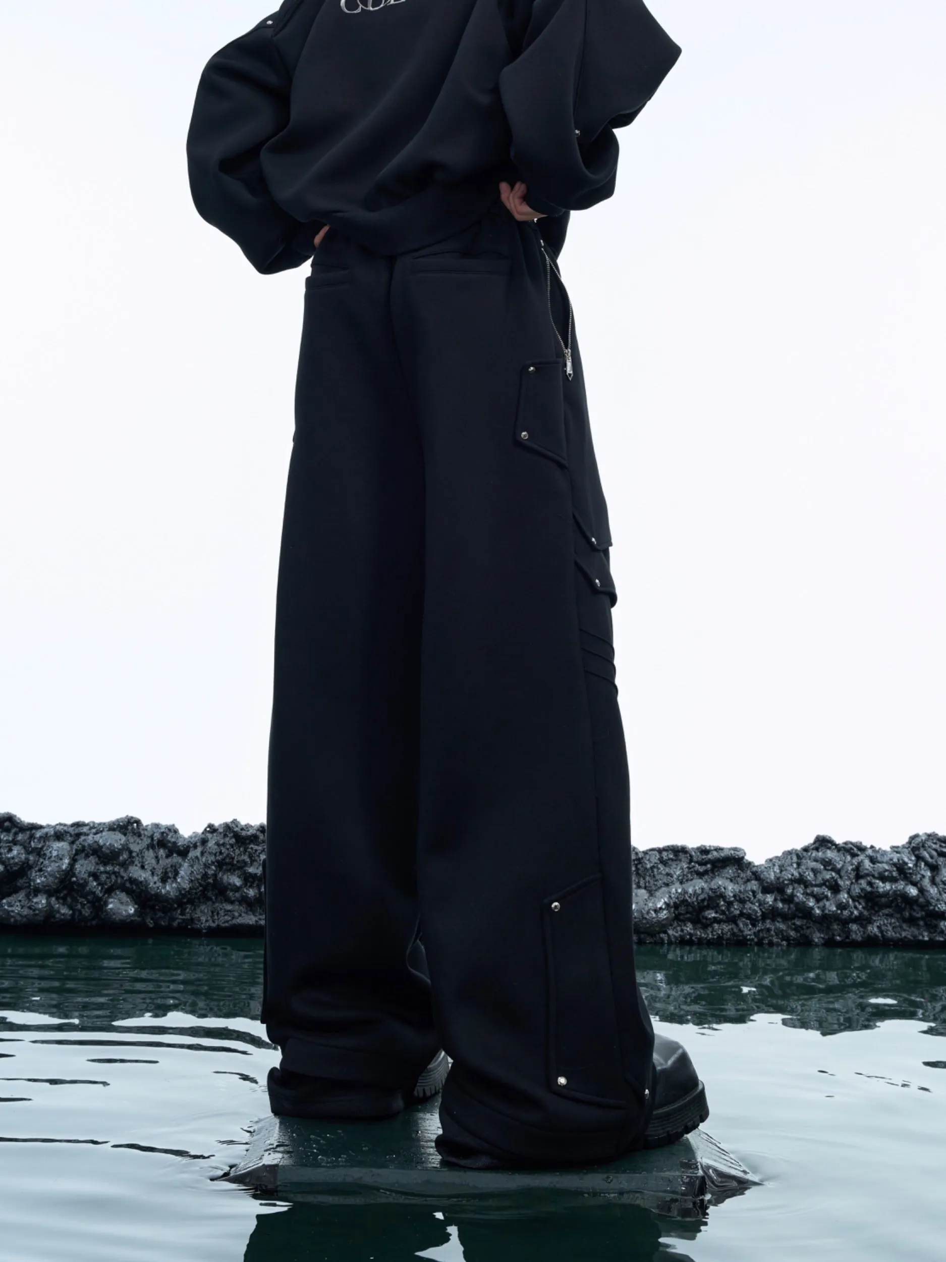 【24s Dec】Deconstructed Pleated Metal Button Straight Leg Casual Pants