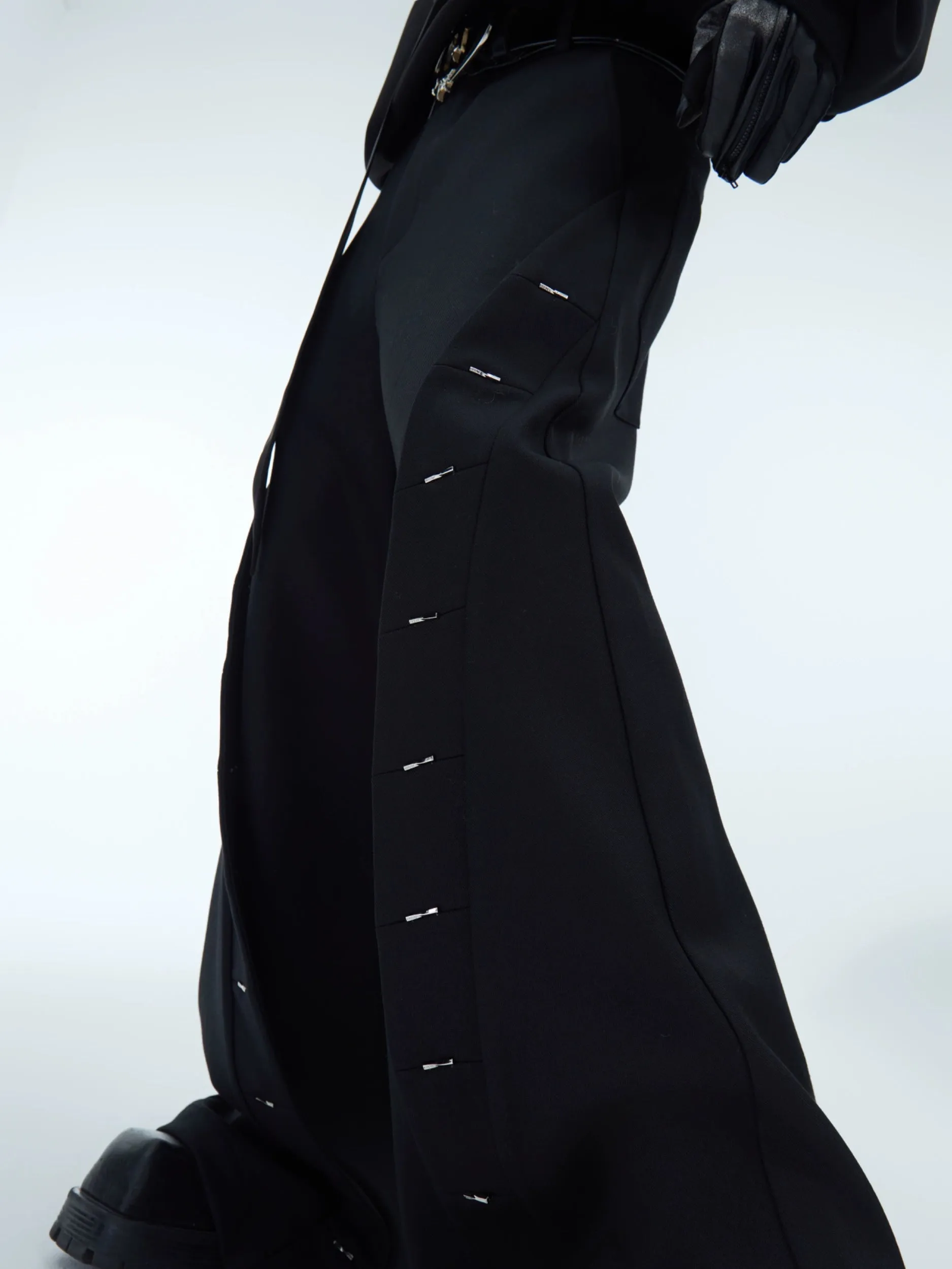 【24s Dec.】Niche Metal Split Design Loose Trousers