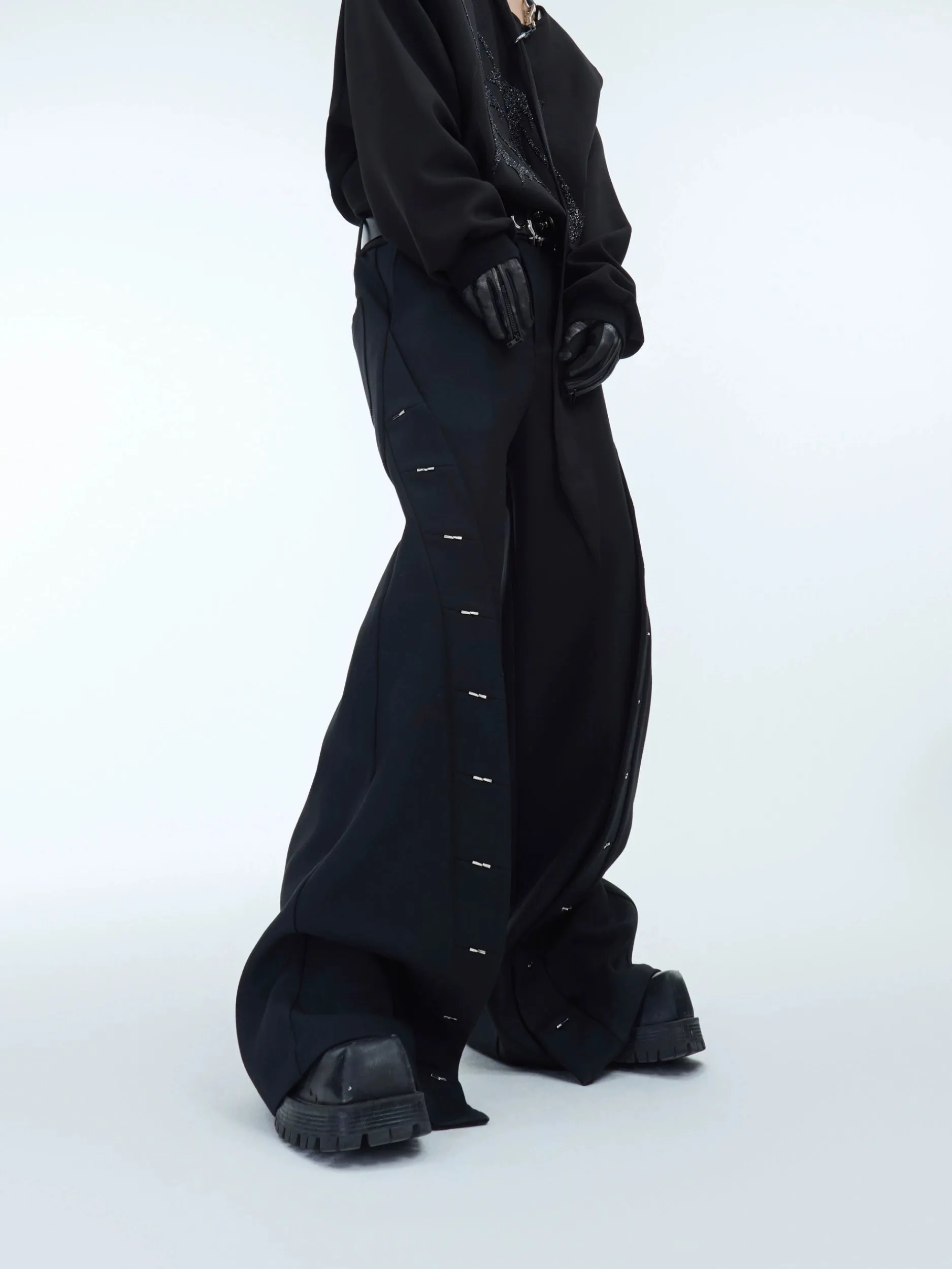 【24s Dec.】Niche Metal Split Design Loose Trousers
