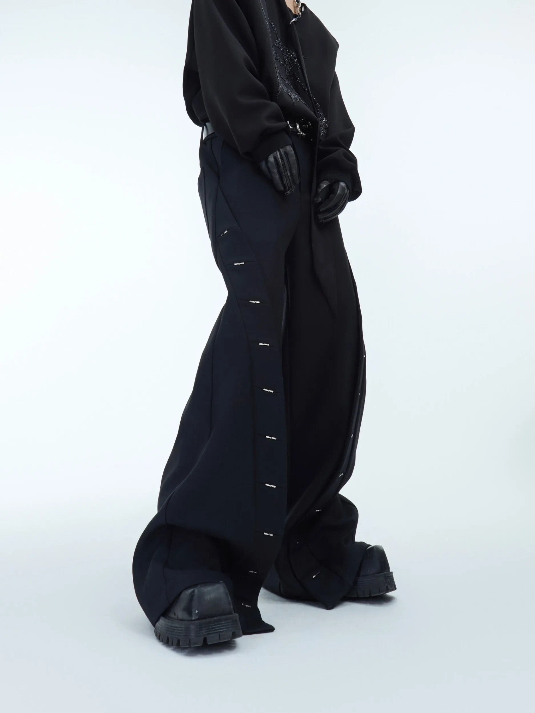 【24s Dec.】Niche Metal Split Design Loose Trousers