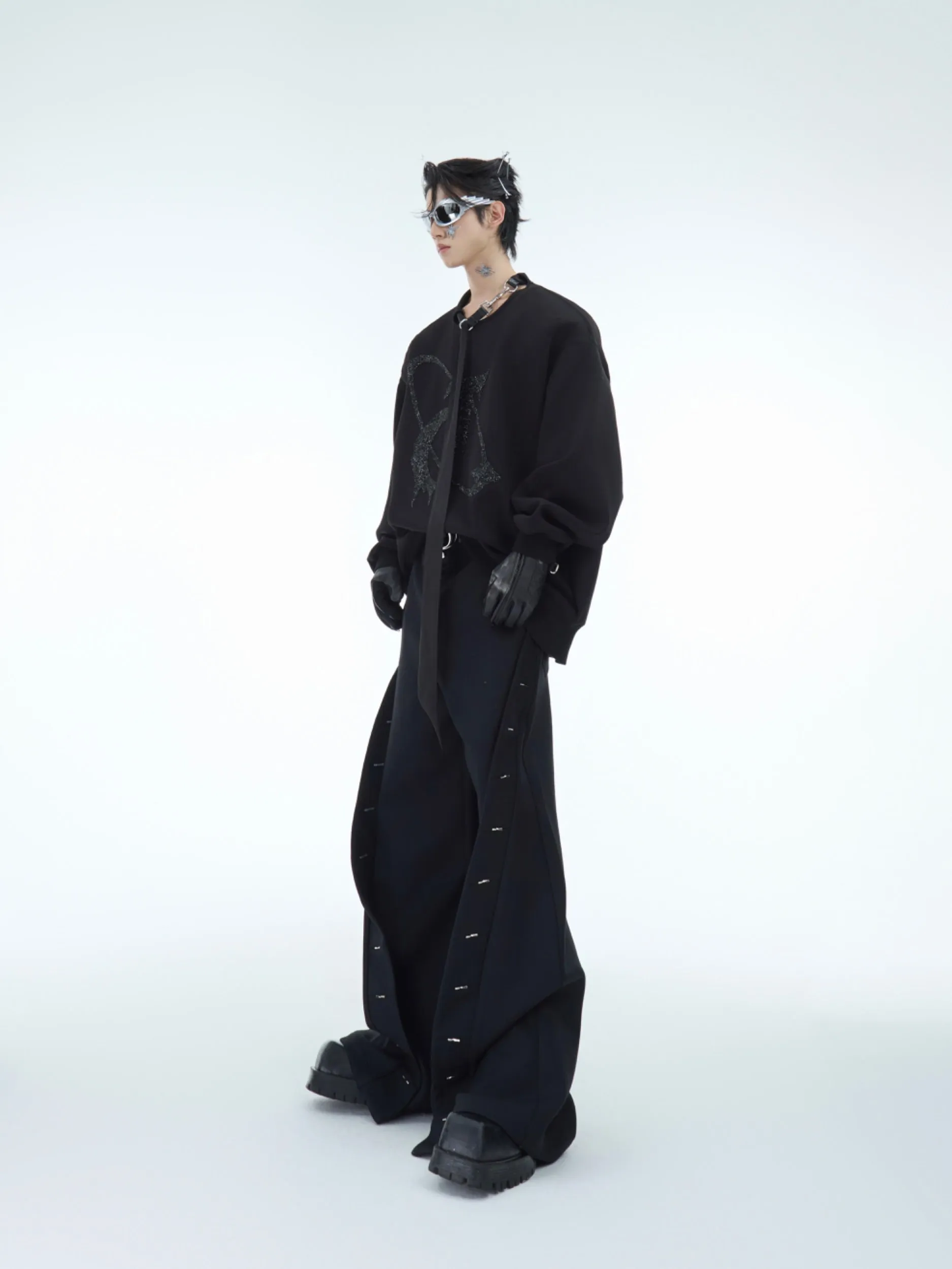 【24s Dec.】Niche Metal Split Design Loose Trousers