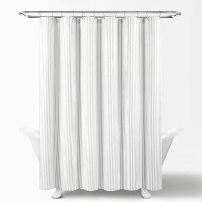 72"x72" Drew Stripe Farmhouse Silver-Infused Antimicrobial Shower Curtain Gray - Lush Décor