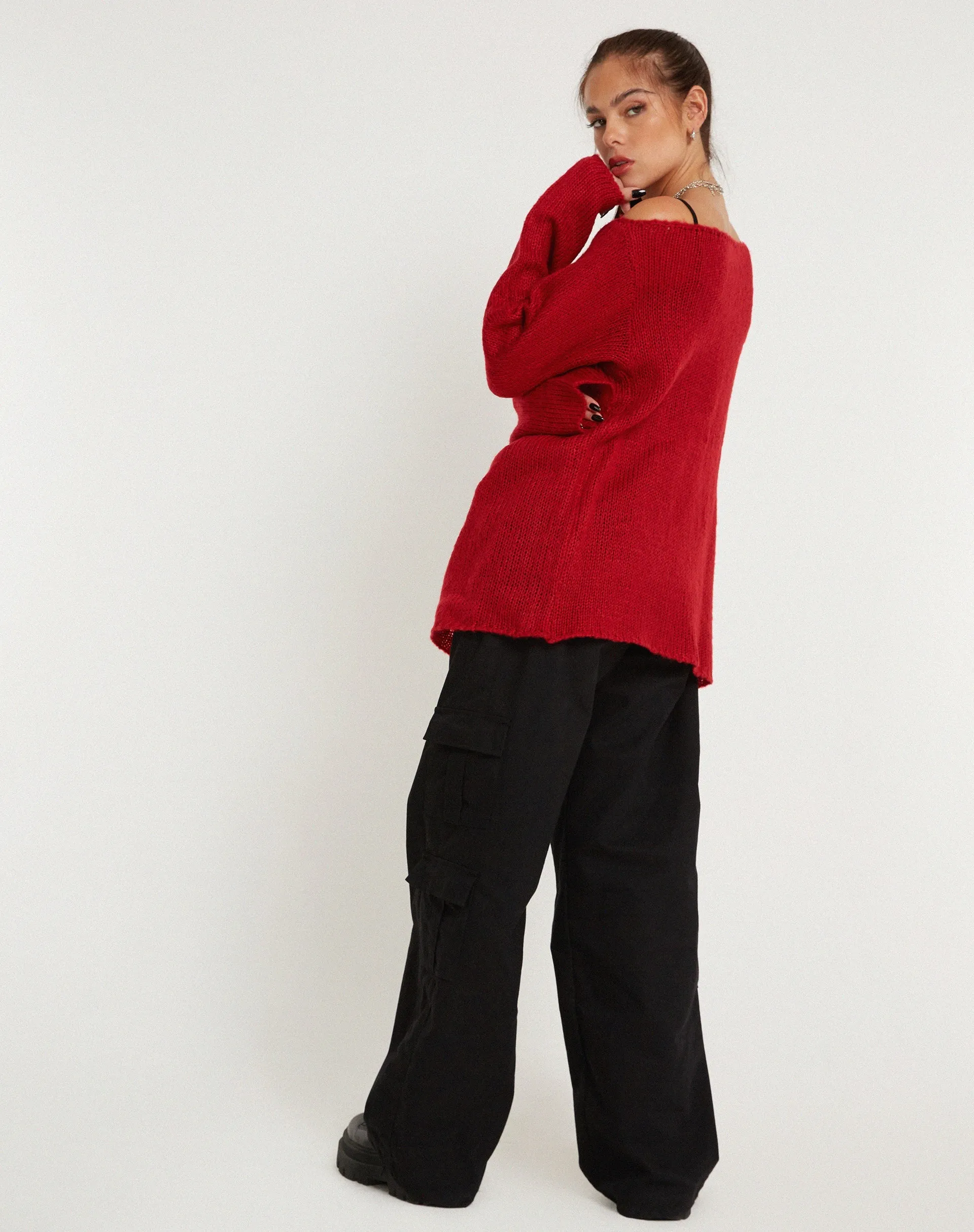 Akohara Laddered Knitted Top in Molten Lava