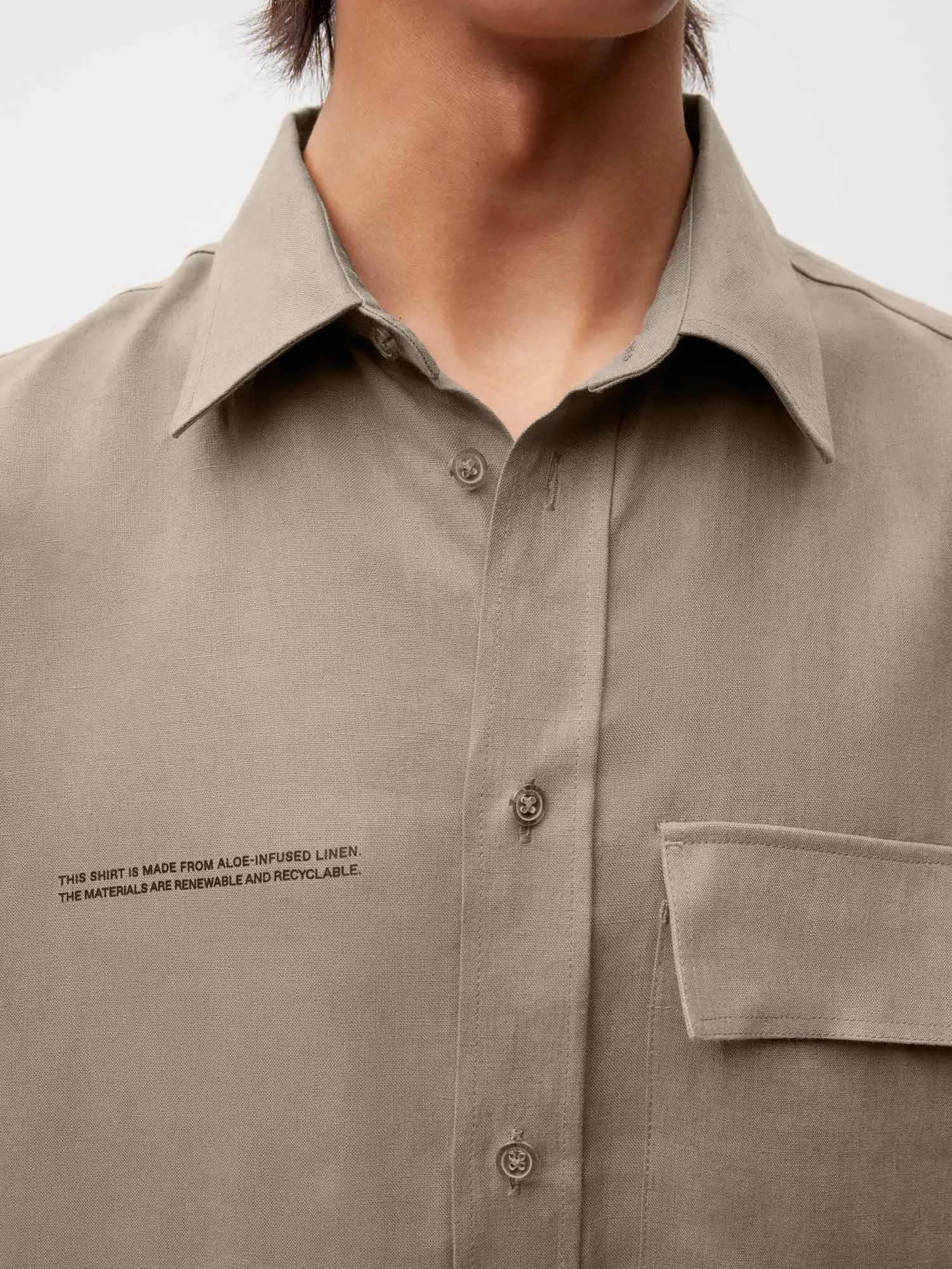 Aloe Linen Short Sleeve Shirt—mushroom