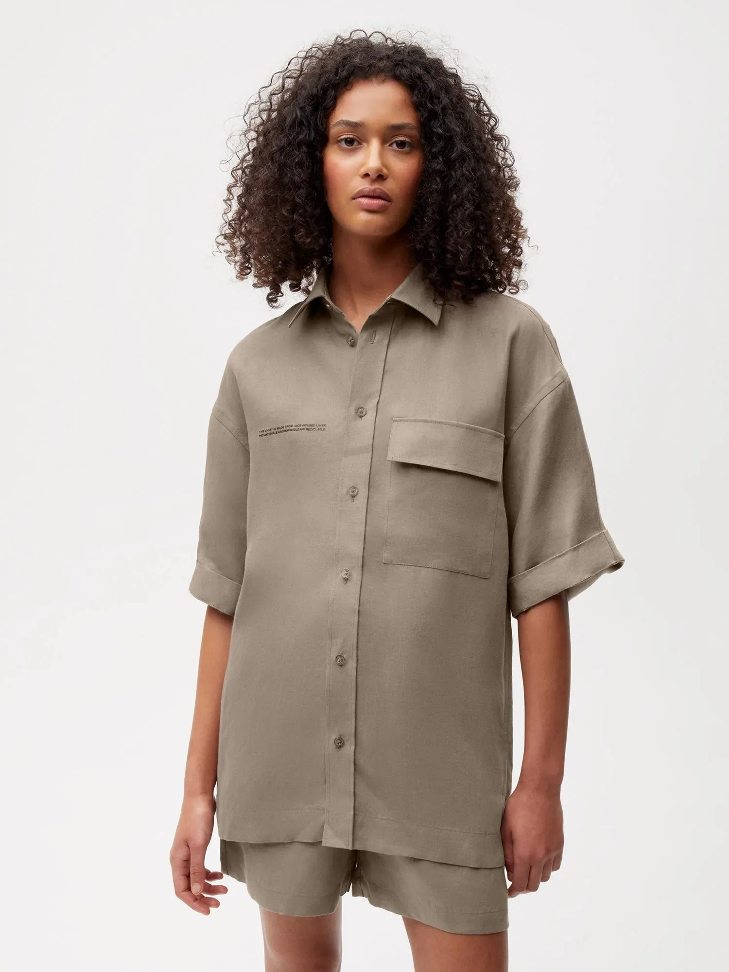 Aloe Linen Short Sleeve Shirt—mushroom