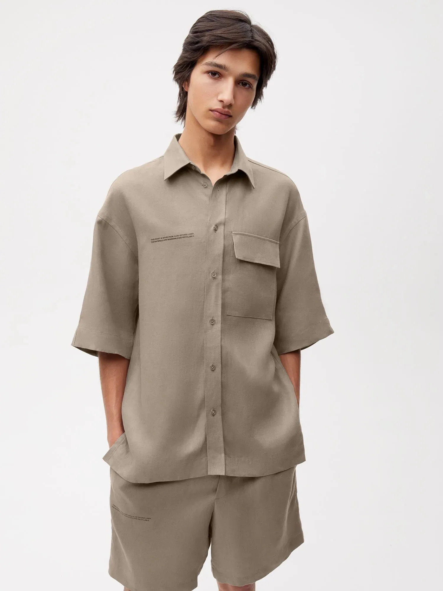 Aloe Linen Short Sleeve Shirt—mushroom