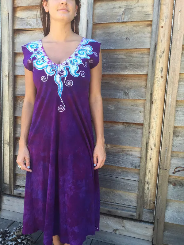 Amethyst and Turquoise Organic Cotton Batik Dress
