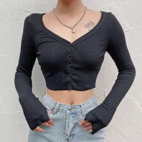Amozae comfy school outfits Spring New Women's Sexy Solid Color V-neck Knitted Top T-shirt for Women