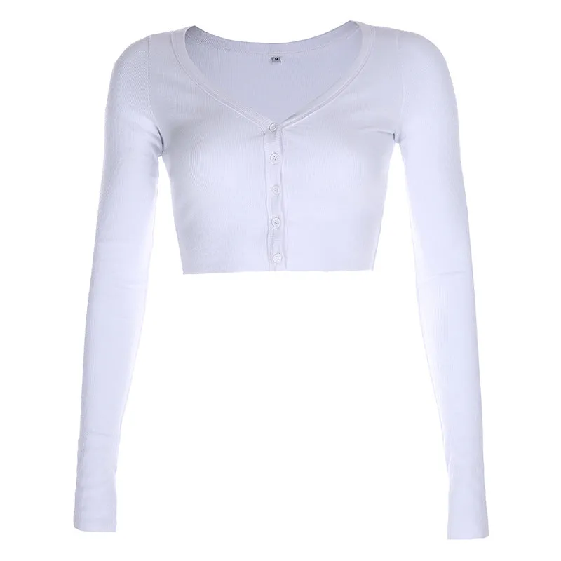 Amozae comfy school outfits Spring New Women's Sexy Solid Color V-neck Knitted Top T-shirt for Women