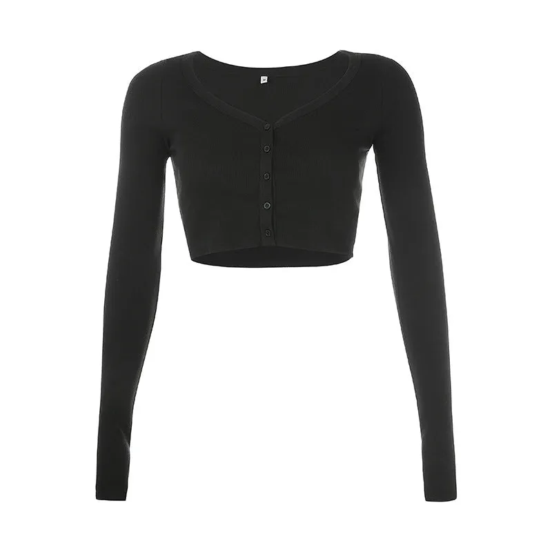 Amozae comfy school outfits Spring New Women's Sexy Solid Color V-neck Knitted Top T-shirt for Women