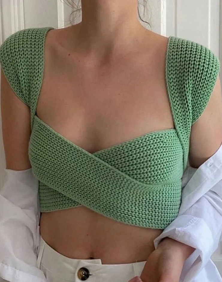 Amozae Green Bandage Knit Top Women Summer Sleeveless Off Shoulder Knitted Crop Top   Black White Tank Top Streetwear Vest