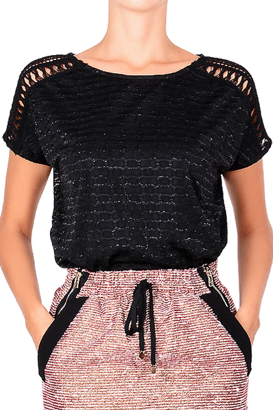 C BLOCK STEFANIA Black Lace Top