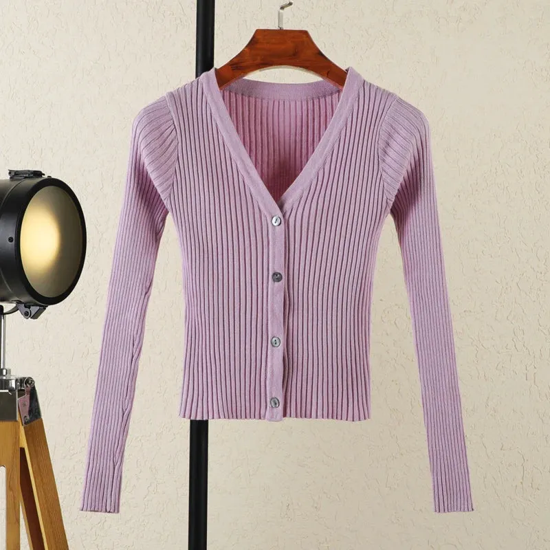 Cardigan Female Black Cropped Korean Style Knitted Sweater Long Sleeve Top Sweaters Knit Ladies Women's Coat Spring 2024 Blouses