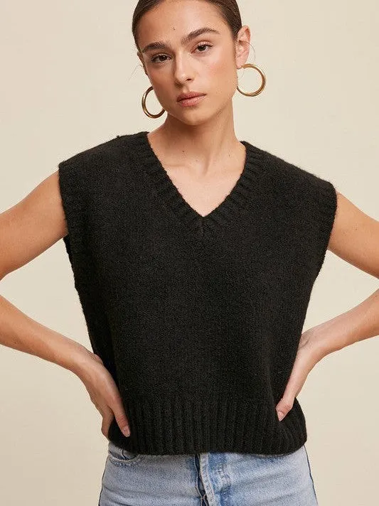 Closet Favorite Sleeveless V-neck Cropped Knit Vest