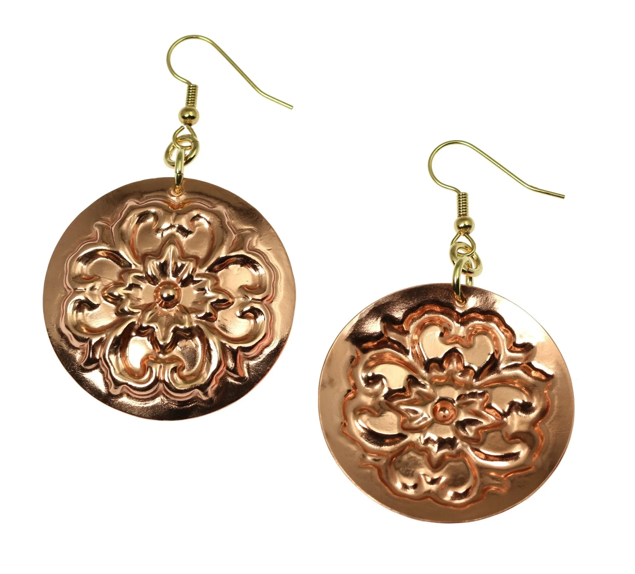 Copper Forget Me Not Disc Earrings