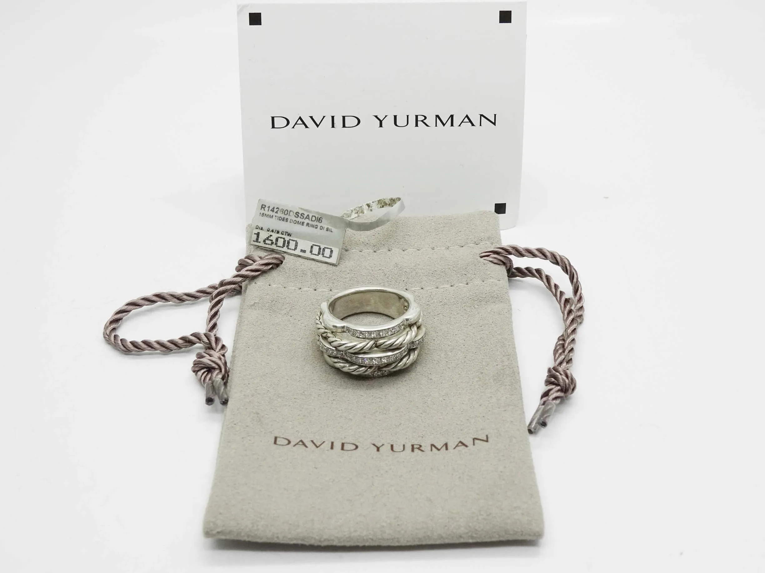 David Yurman Tides Diamond Dome Ring Sterling Silver Size 6.5 with Extras
