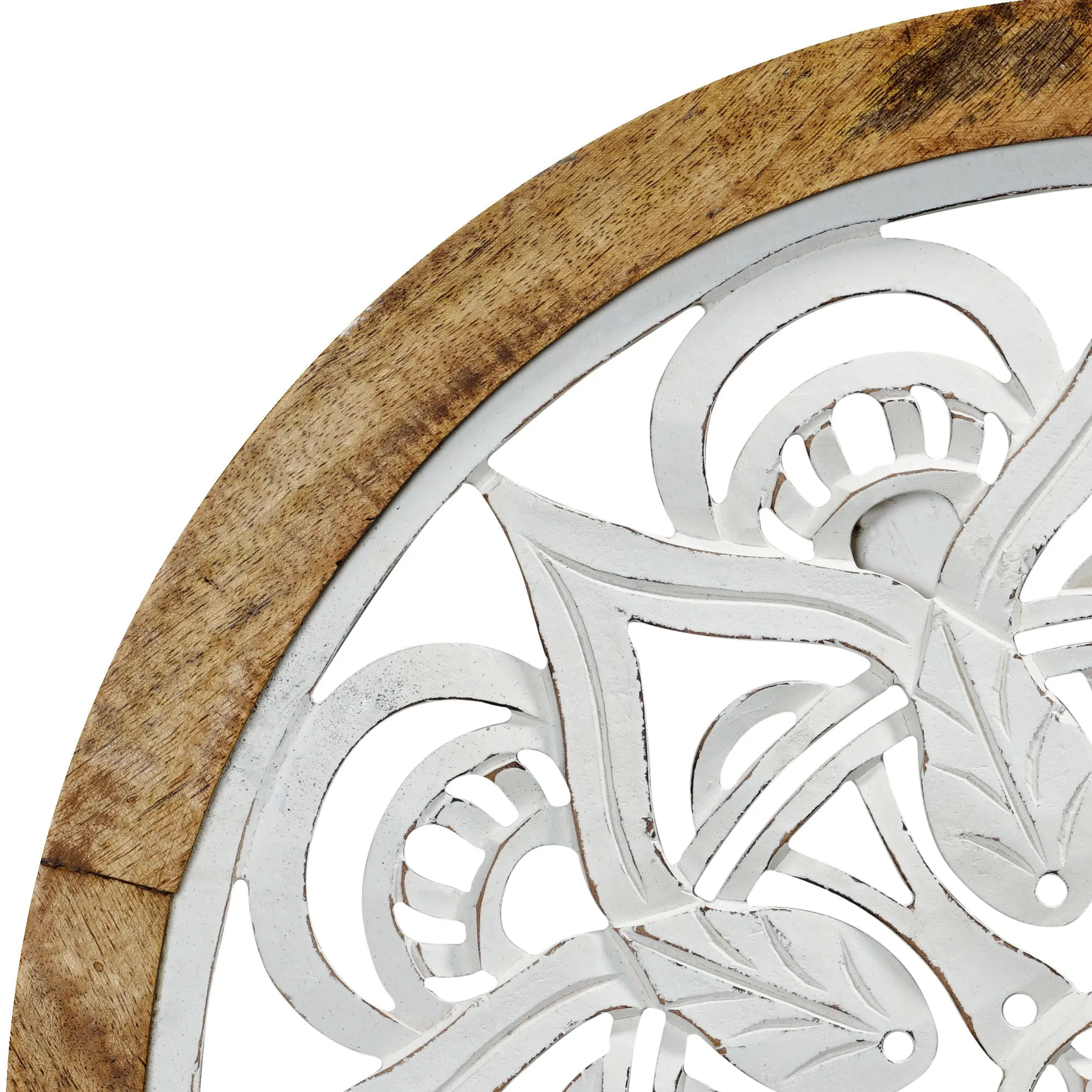 Distressed Wood Framed Round White Floral Wall Accent Medallion - 24"
