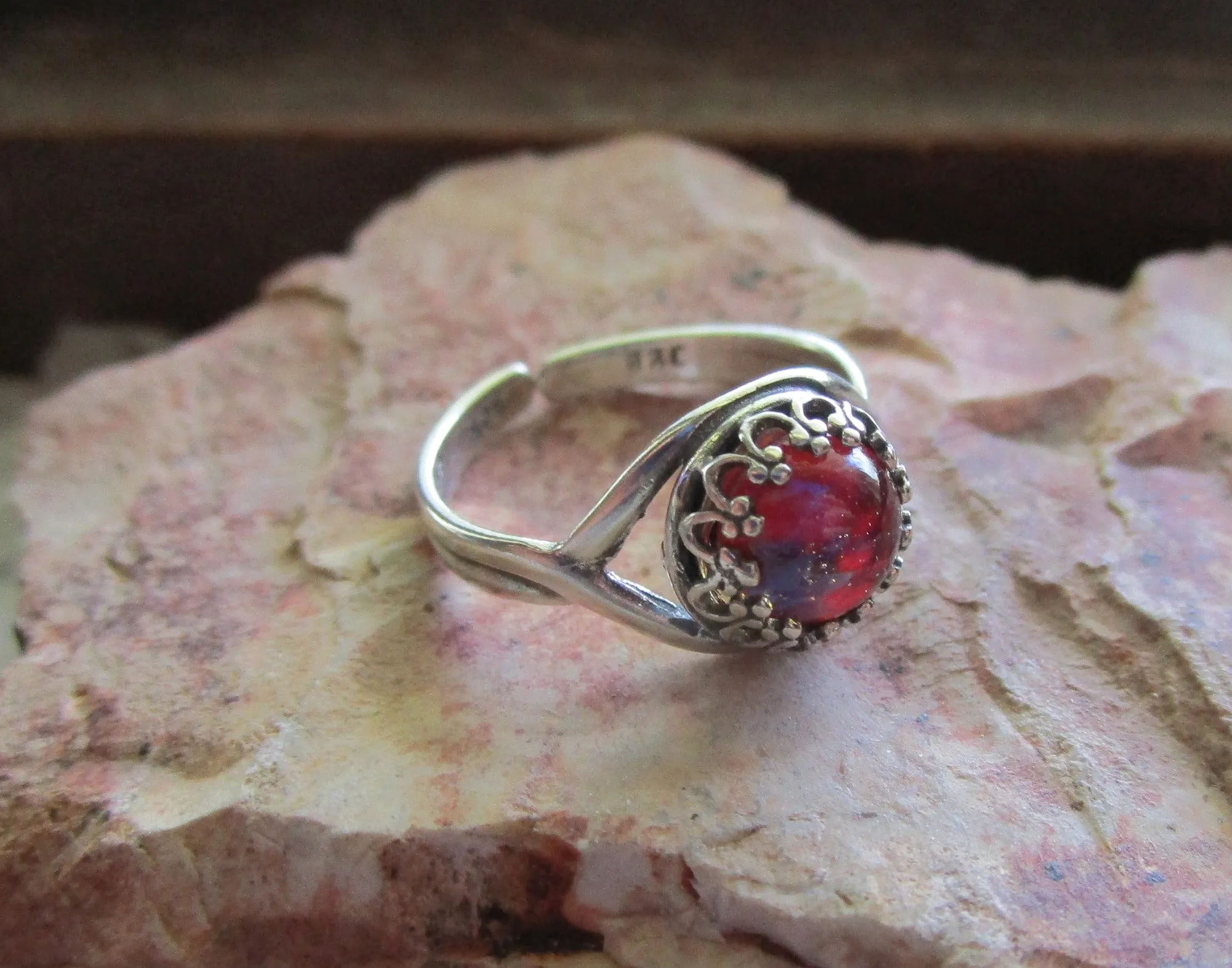 Dragon's Breath Opal Glass 925 Sterling Silver Ring