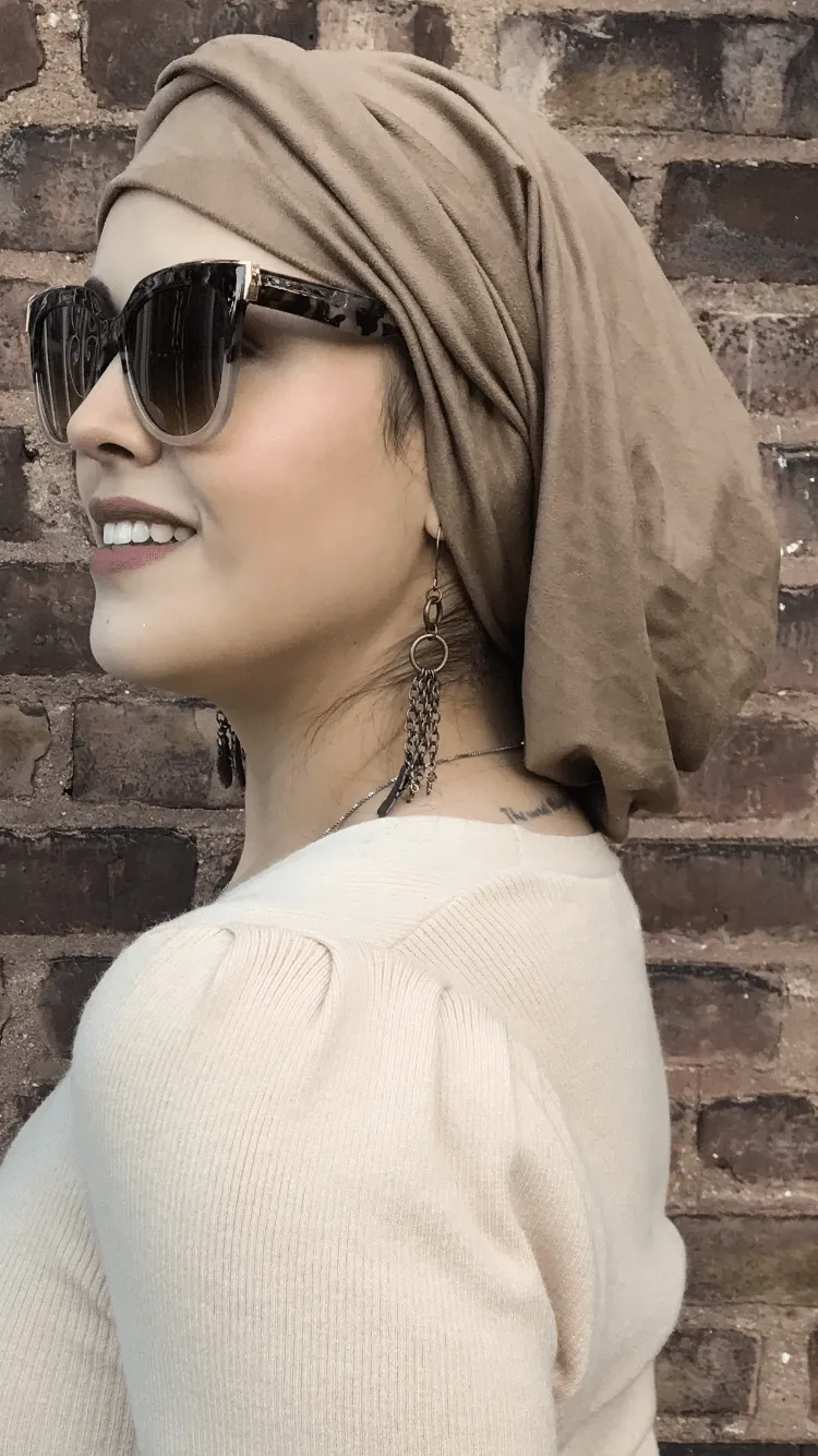 Earth Color Head Scarf Hair Cover To Cover & Conceal Hair Suede Look Wrap Around Snood Head Scarf. Modern Hijab Tichel. Made in USA