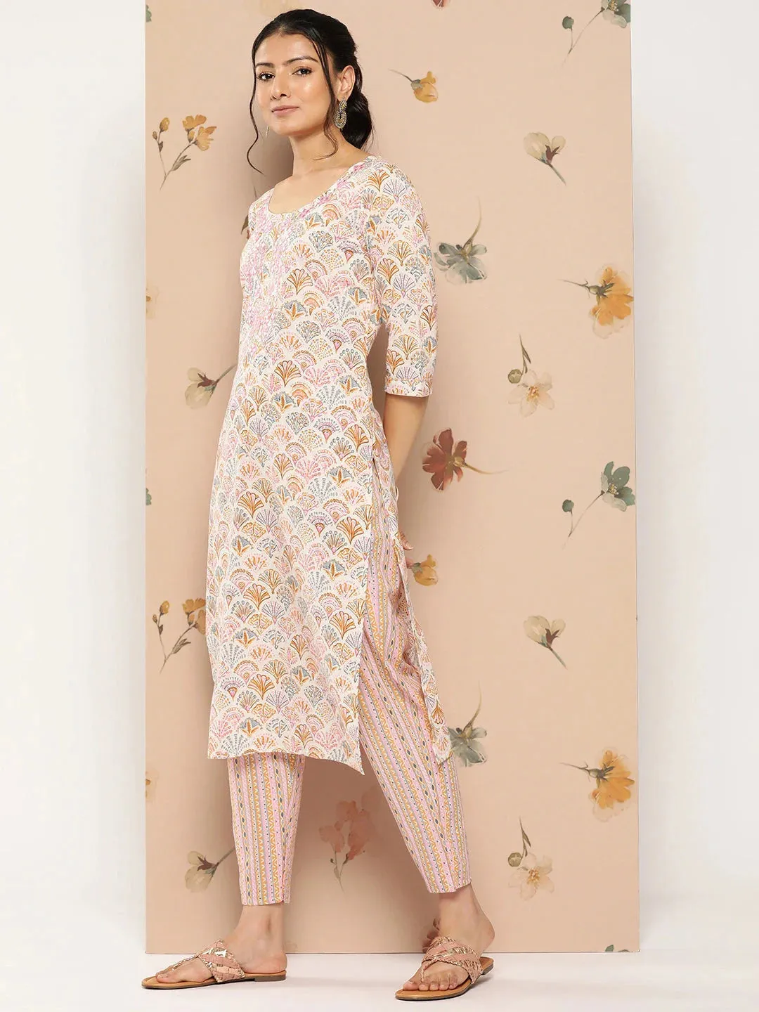 Embroidered Cotton Kurta Dupatta Set