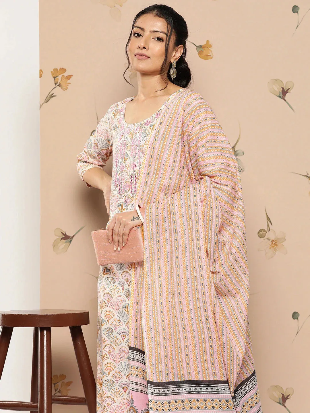 Embroidered Cotton Kurta Dupatta Set