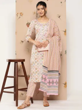 Embroidered Cotton Kurta Dupatta Set