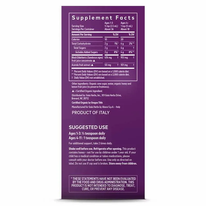 Gaia Herbs for Kids Black Elderberry Syrup
