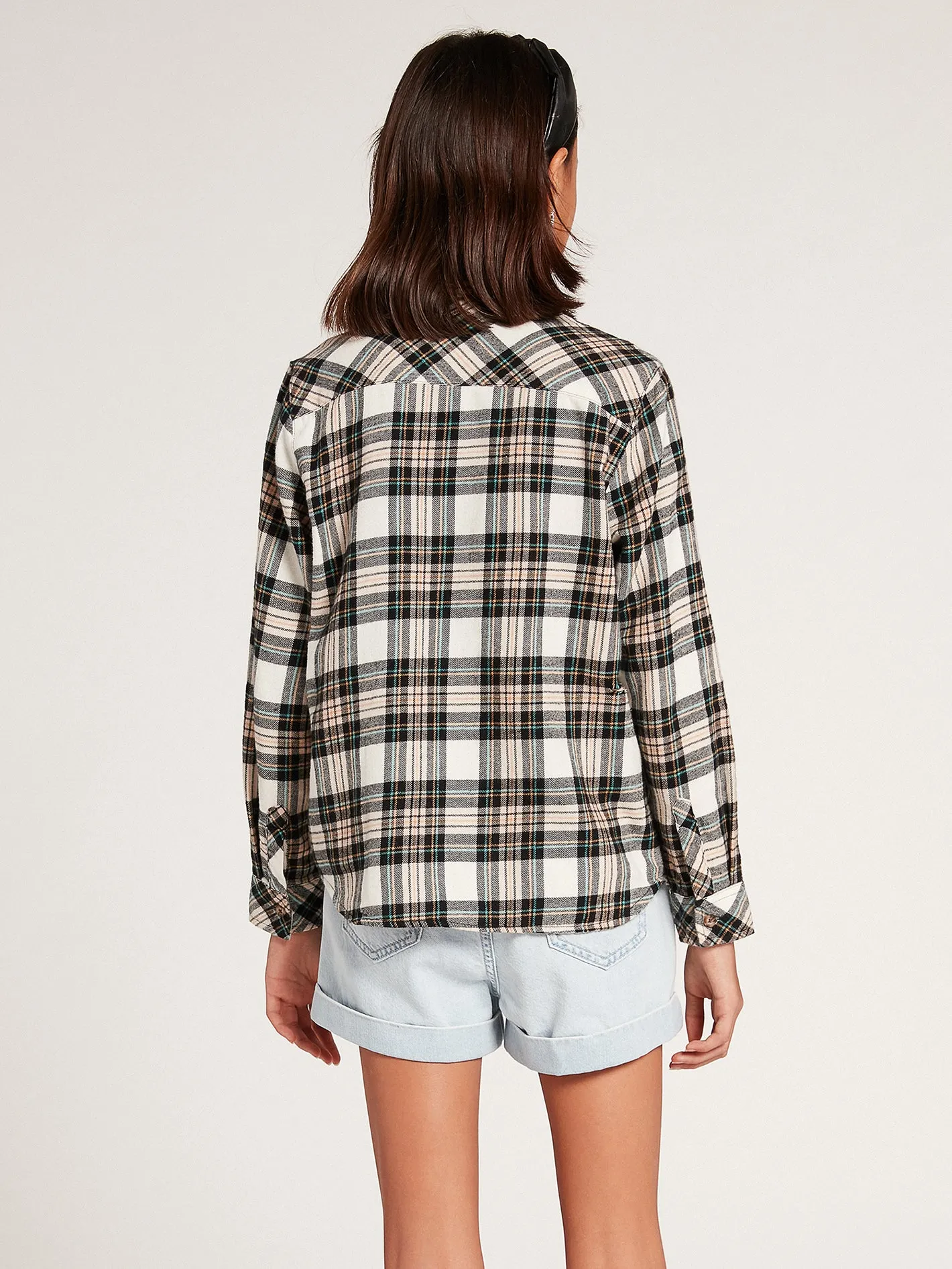 Girls Getting Rad Plaid Long Sleeve Flannel - Mushroom