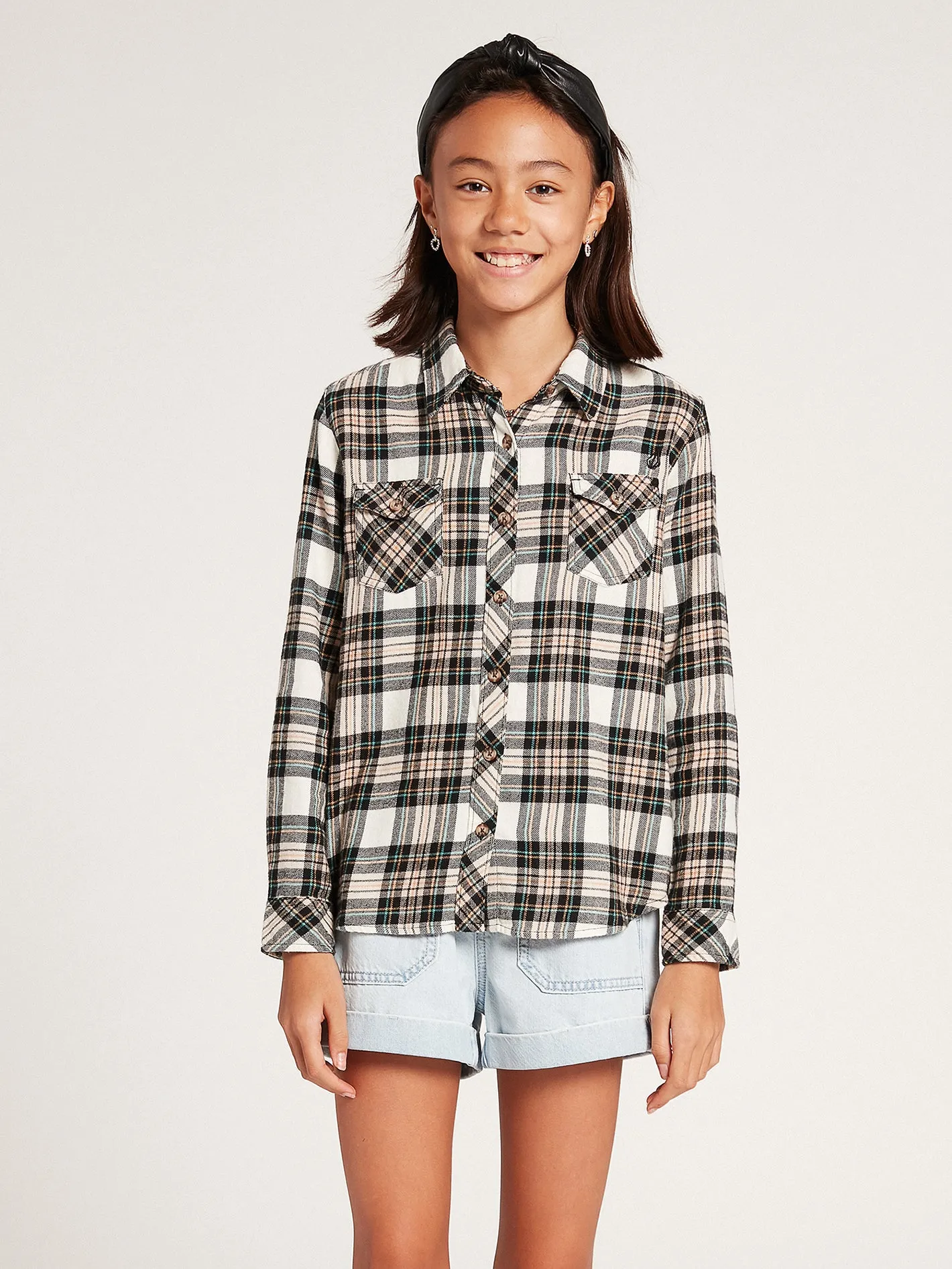 Girls Getting Rad Plaid Long Sleeve Flannel - Mushroom