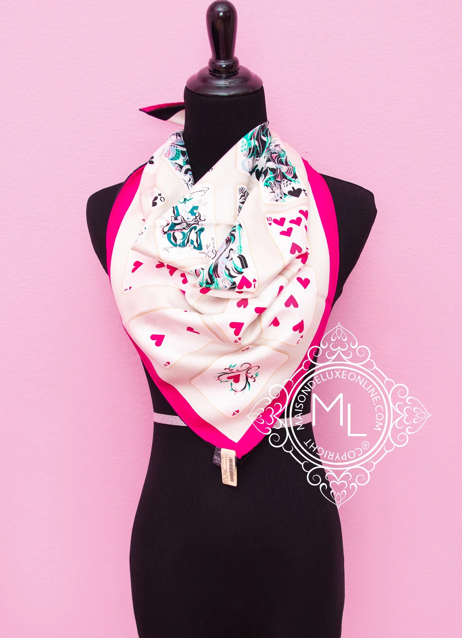 Hermes Gris Perle Twill Silk 90 cm Jeu de Cartes Scarf