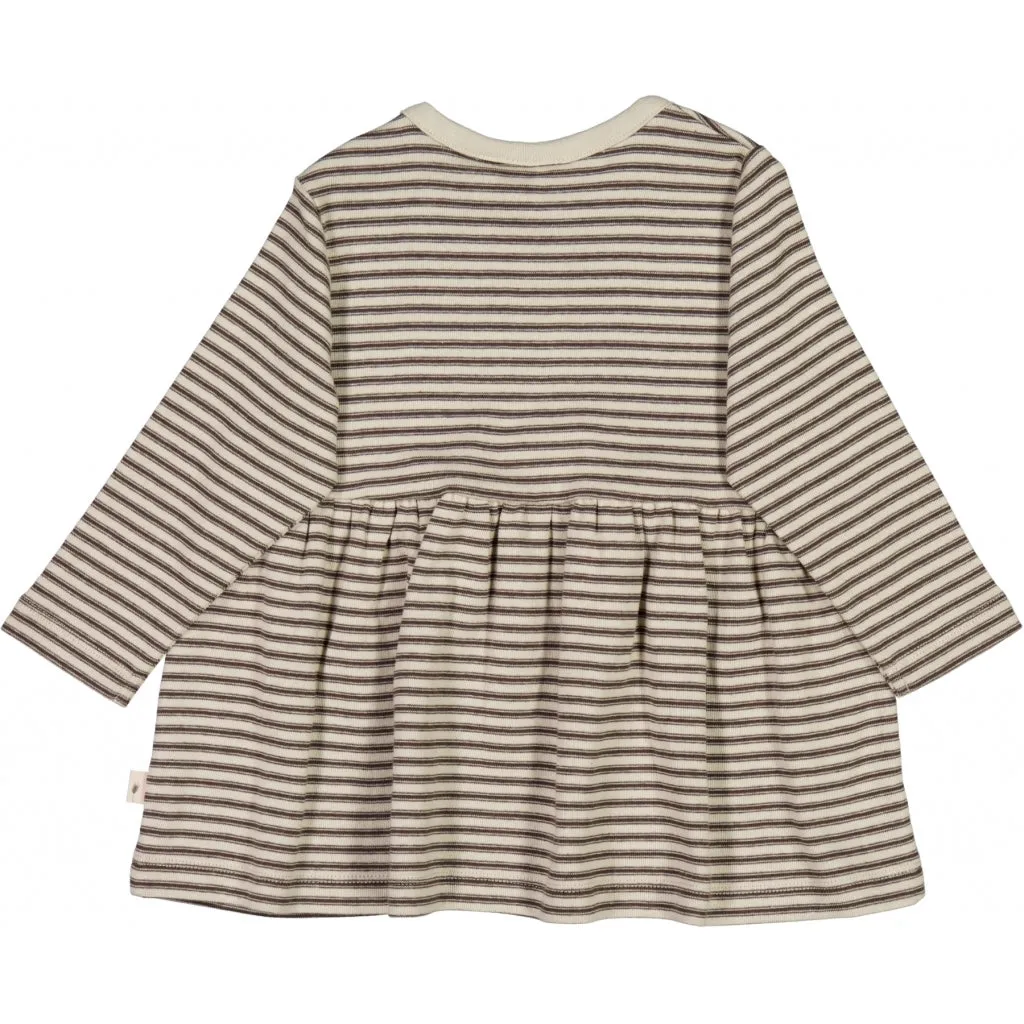 Jersey Dress Berry Embroidery - mulch stripe
